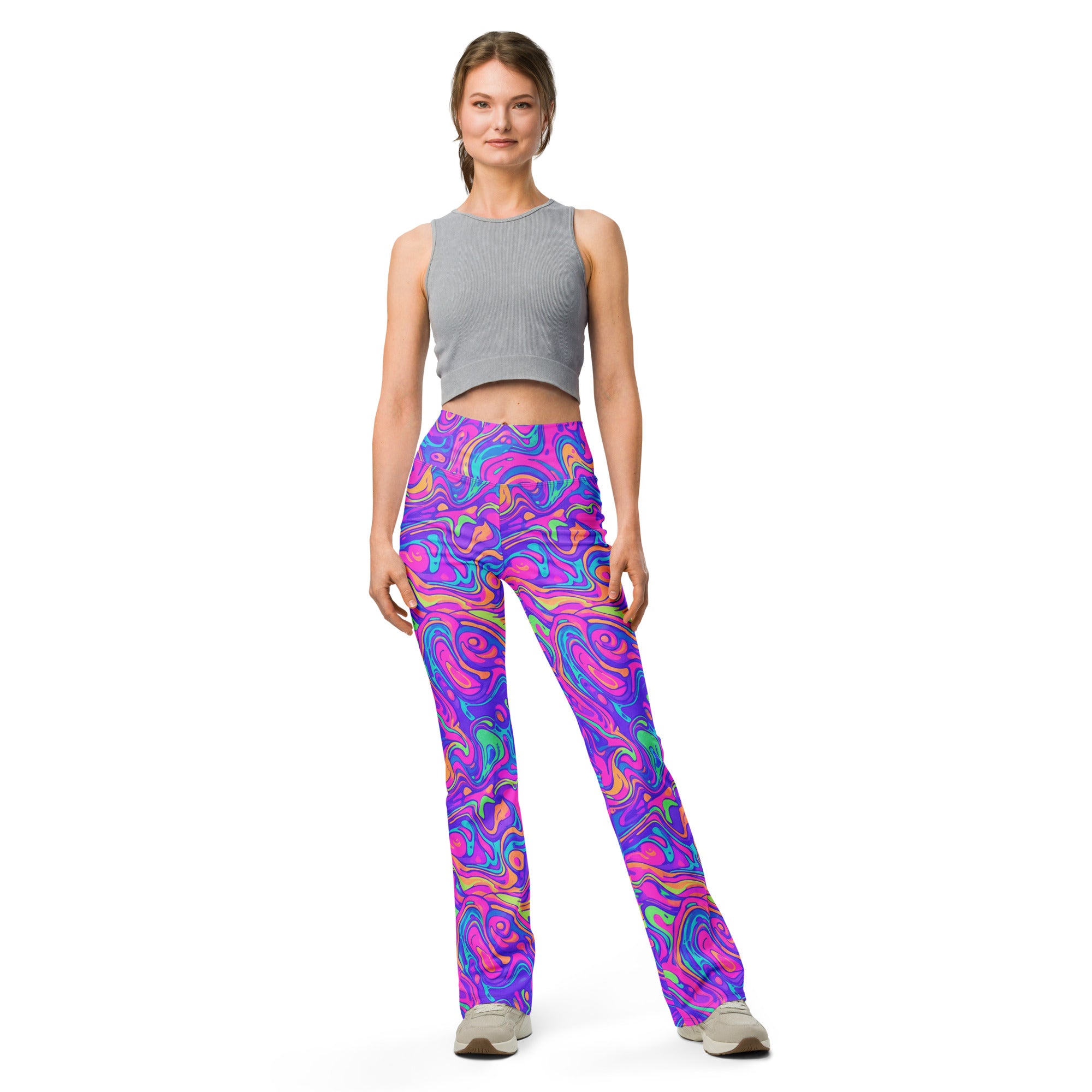 Liquid Marble Neon Flare Leggings | GearBunch