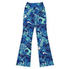 Close-up of Liquid Marble Ocean Current Flare Leggings featuring swirling blues, greens, and white pattern. GearBunch Flare Leggings.