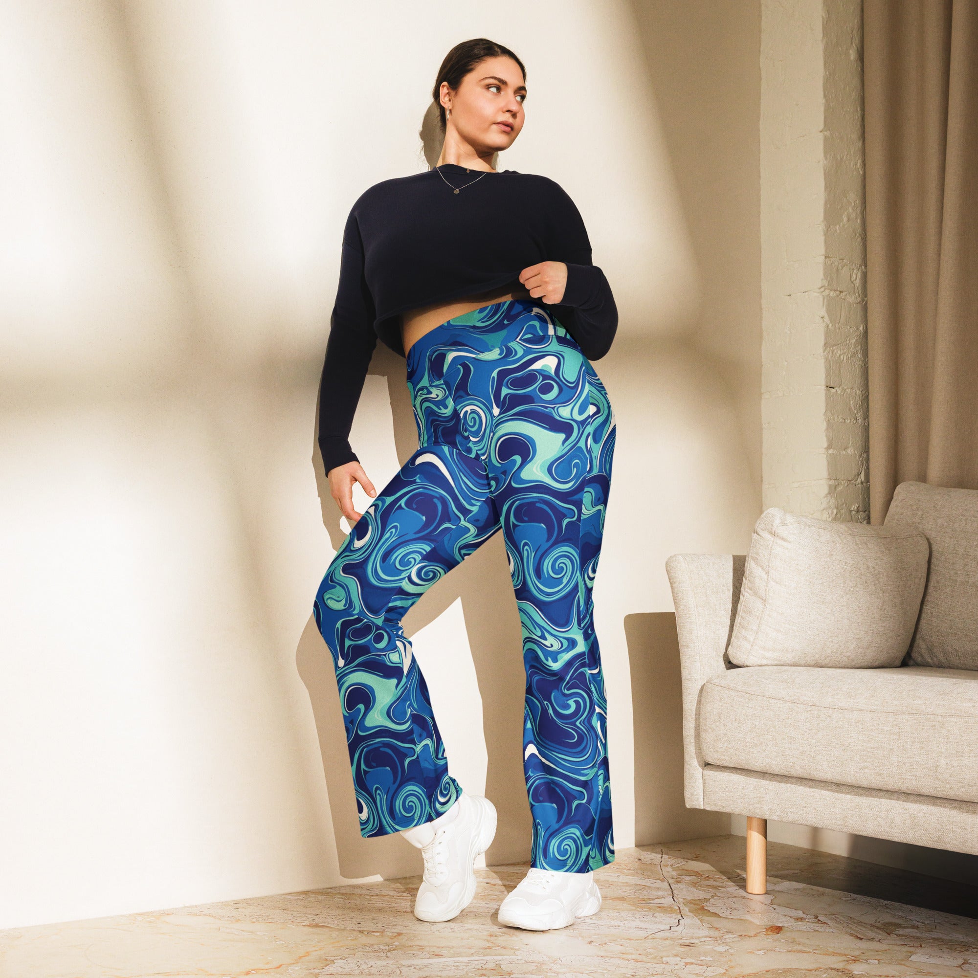 Liquid Marble Ocean Current Flare Leggings | GearBunch
