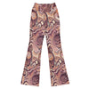 Model wearing GearBunch Liquid Marble Rose Gold Luxe Flare Leggings with flowing rose gold, pink, burgundy, copper.