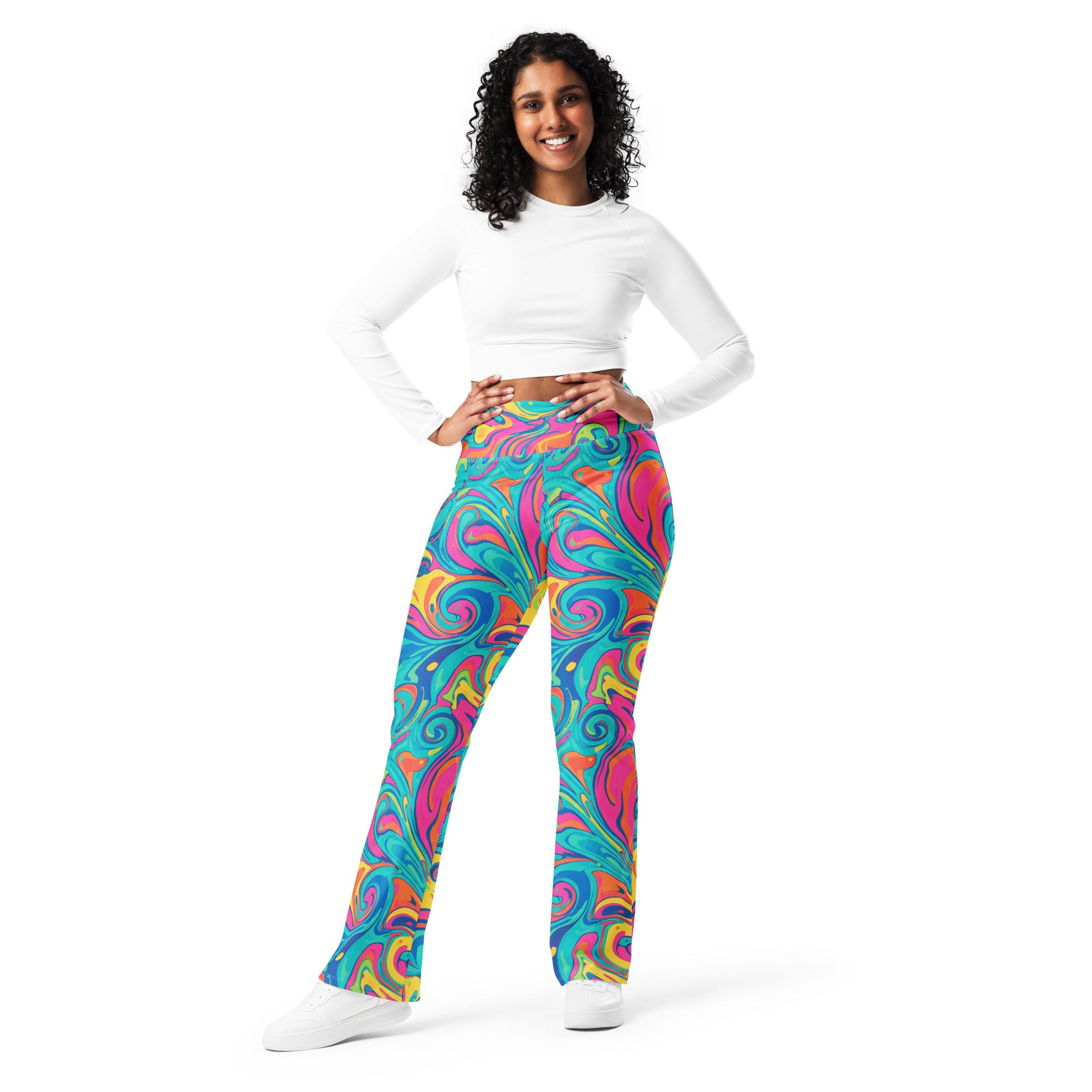 Liquid Marble Tropical Paradise Flare Leggings | GearBunch