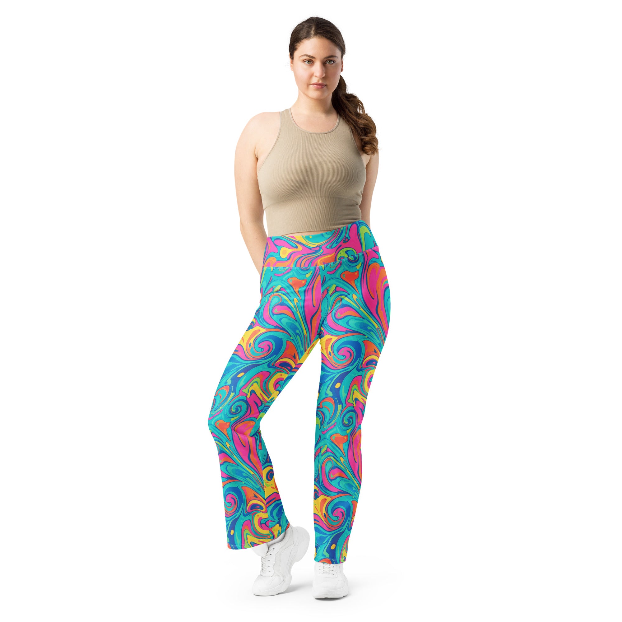 Liquid Marble Tropical Paradise Flare Leggings | GearBunch