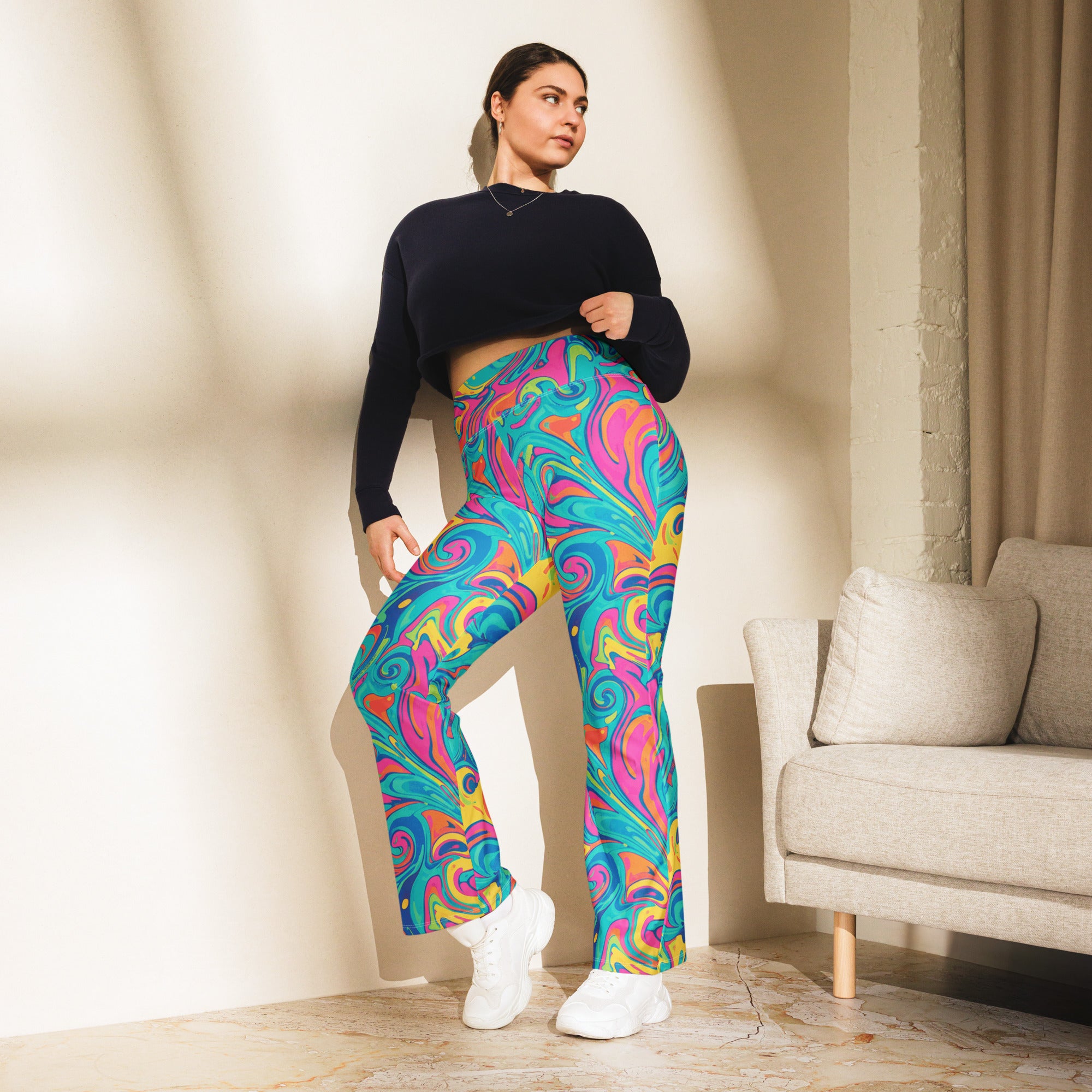 Liquid Marble Tropical Paradise Flare Leggings | GearBunch