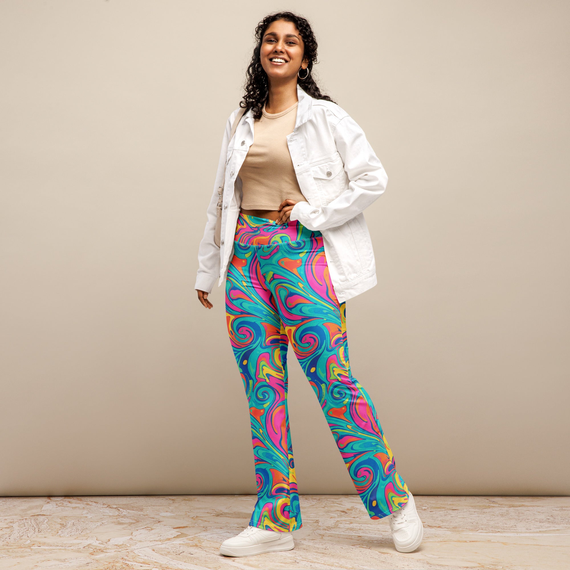 Liquid Marble Tropical Paradise Flare Leggings | GearBunch