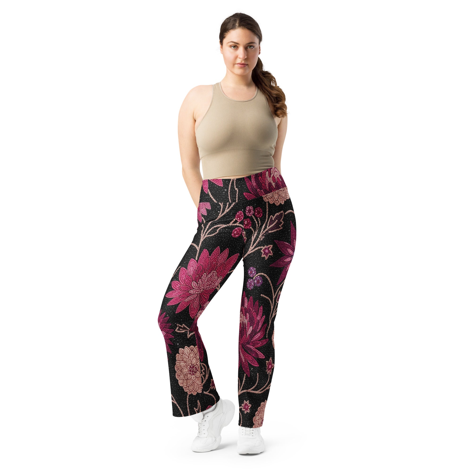 Midnight Paillette Peony Flare Leggings | GearBunch