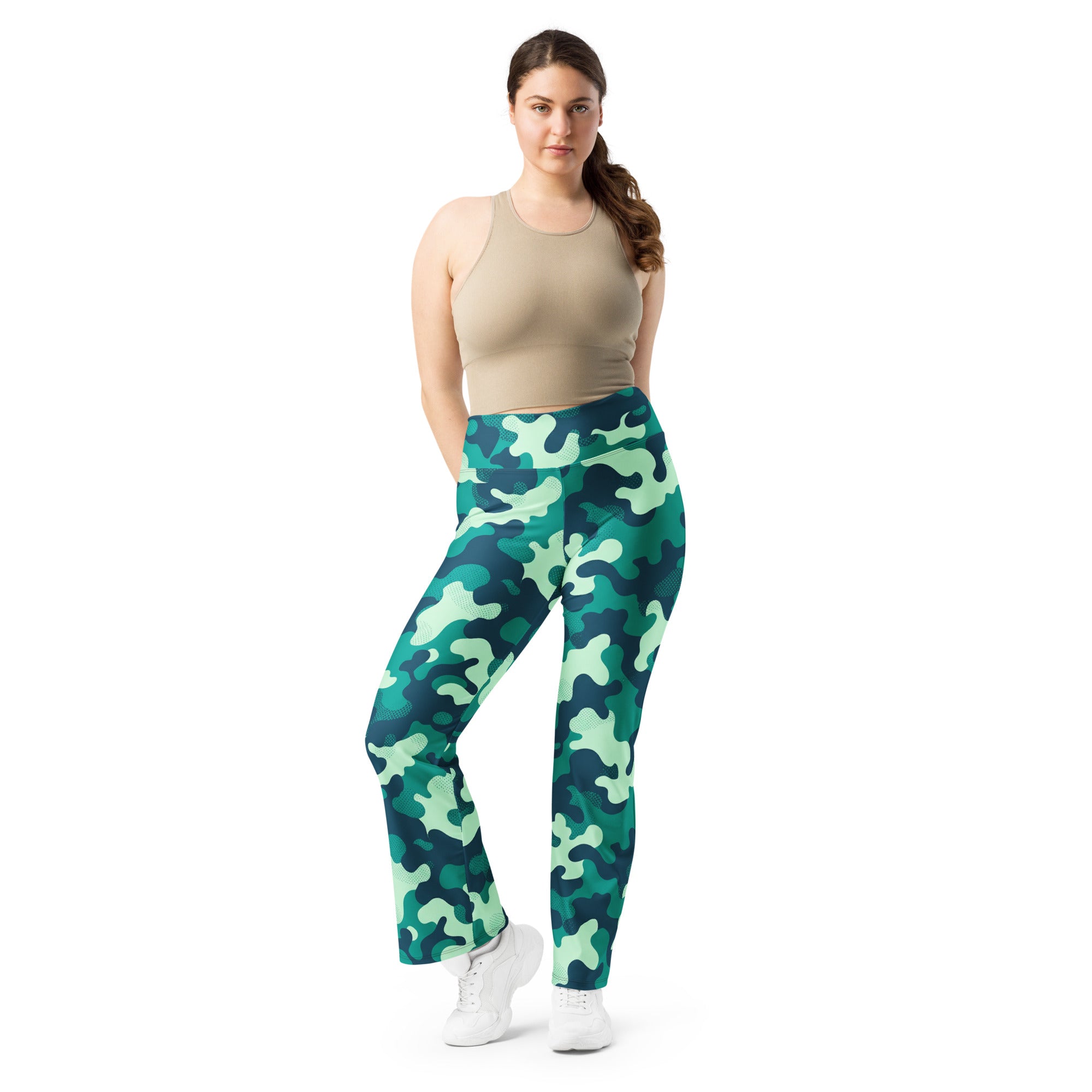Ocean Teal Camo Flare Leggings | GearBunch