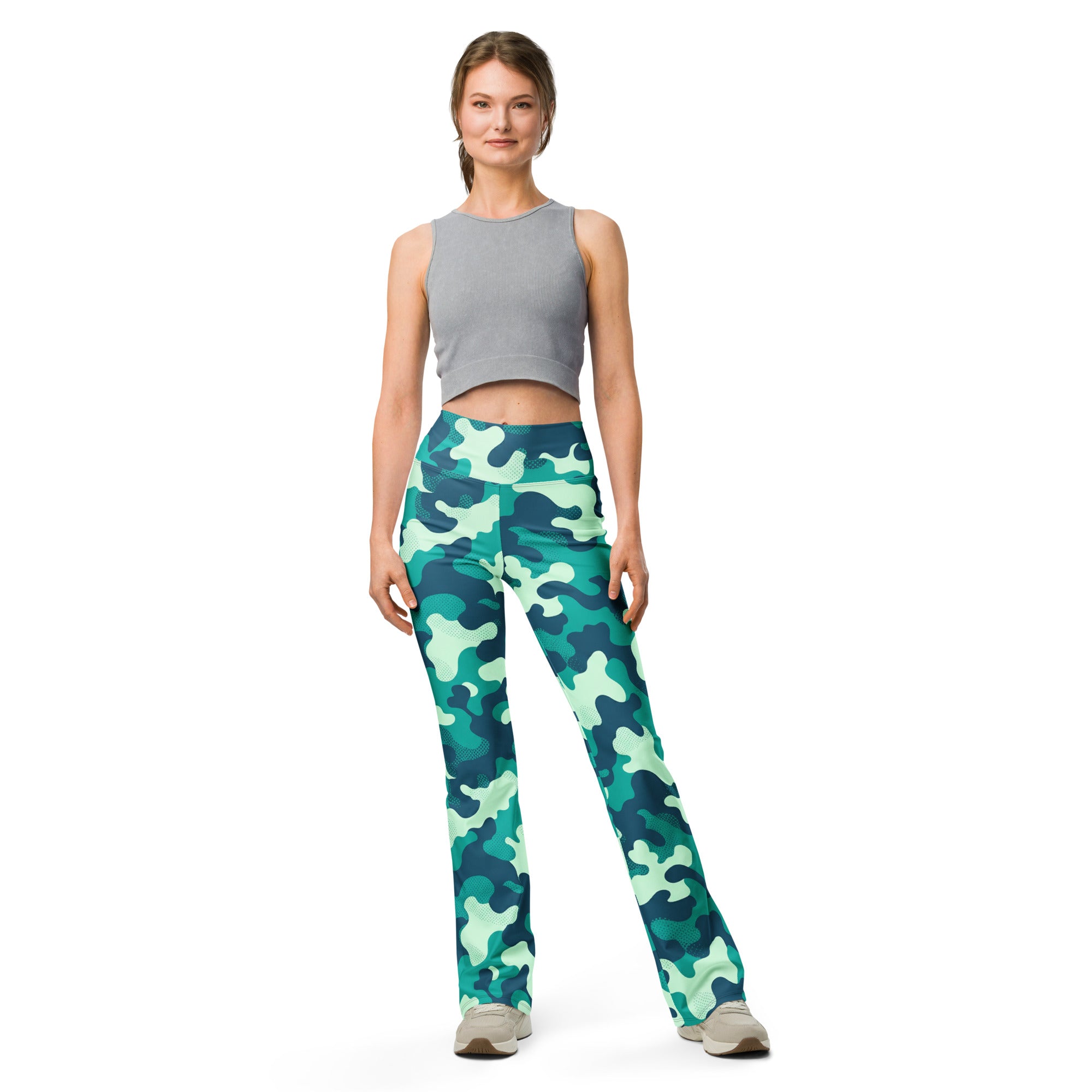 Ocean Teal Camo Flare Leggings | GearBunch