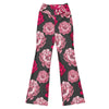 GearBunch Pink Paillette Peony Flare Leggings featuring hot pink and rose gold florals on deep charcoal