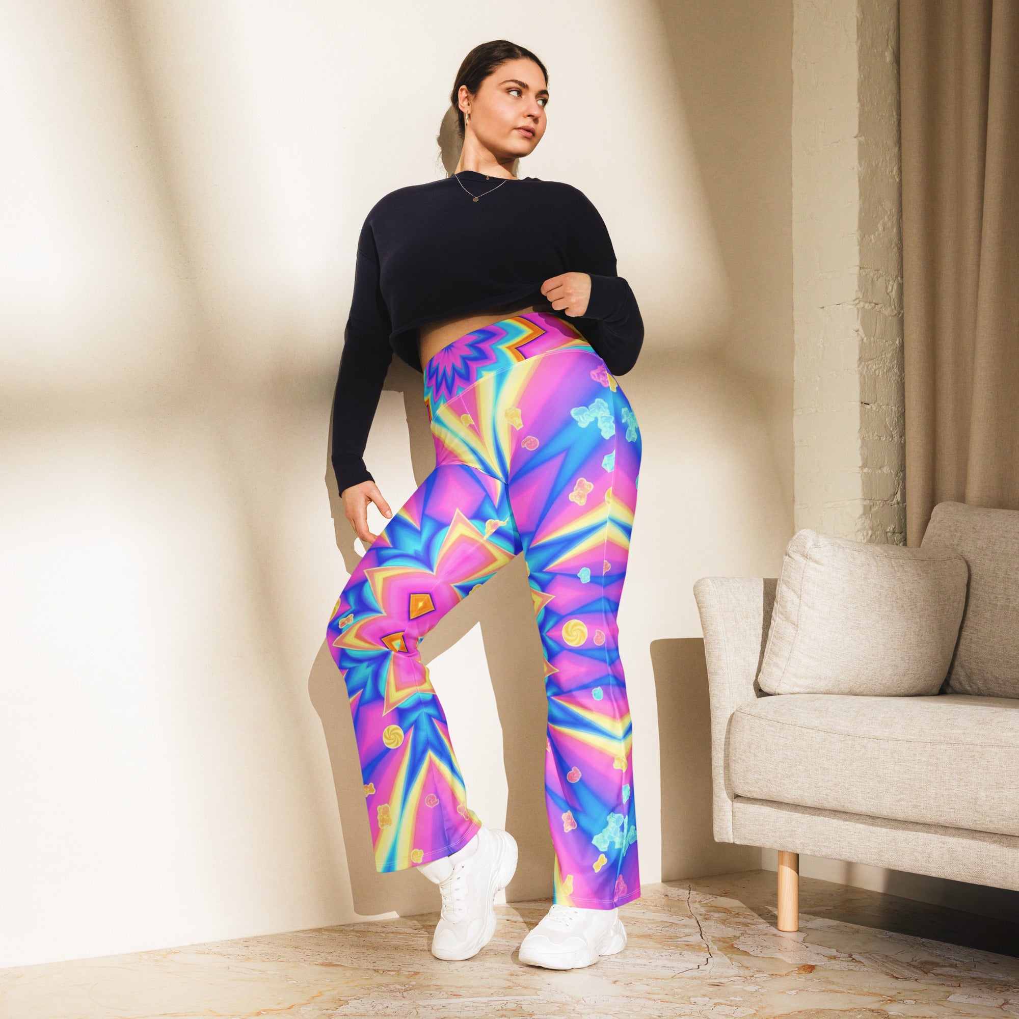 Psychedelic Candy Rave Flare Leggings | GearBunch
