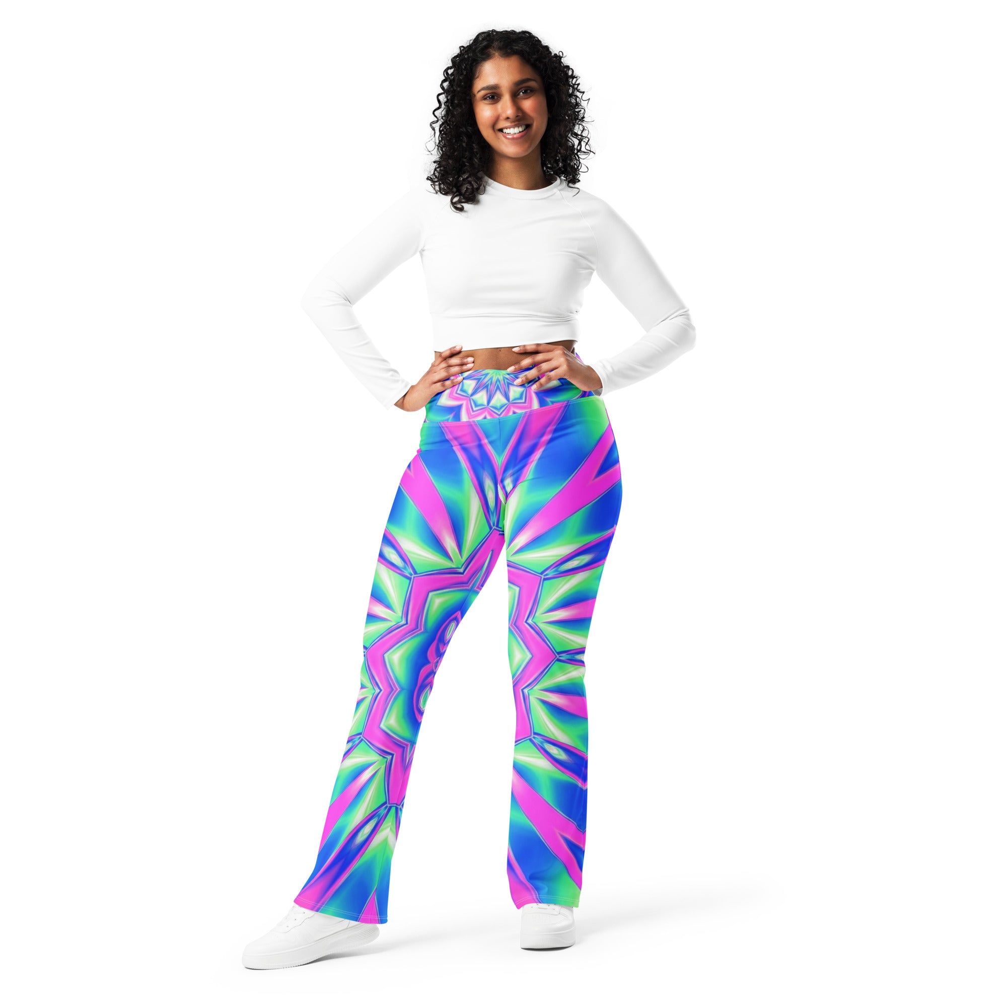 Psychedelic Chrome Spectrum Flare Leggings | GearBunch