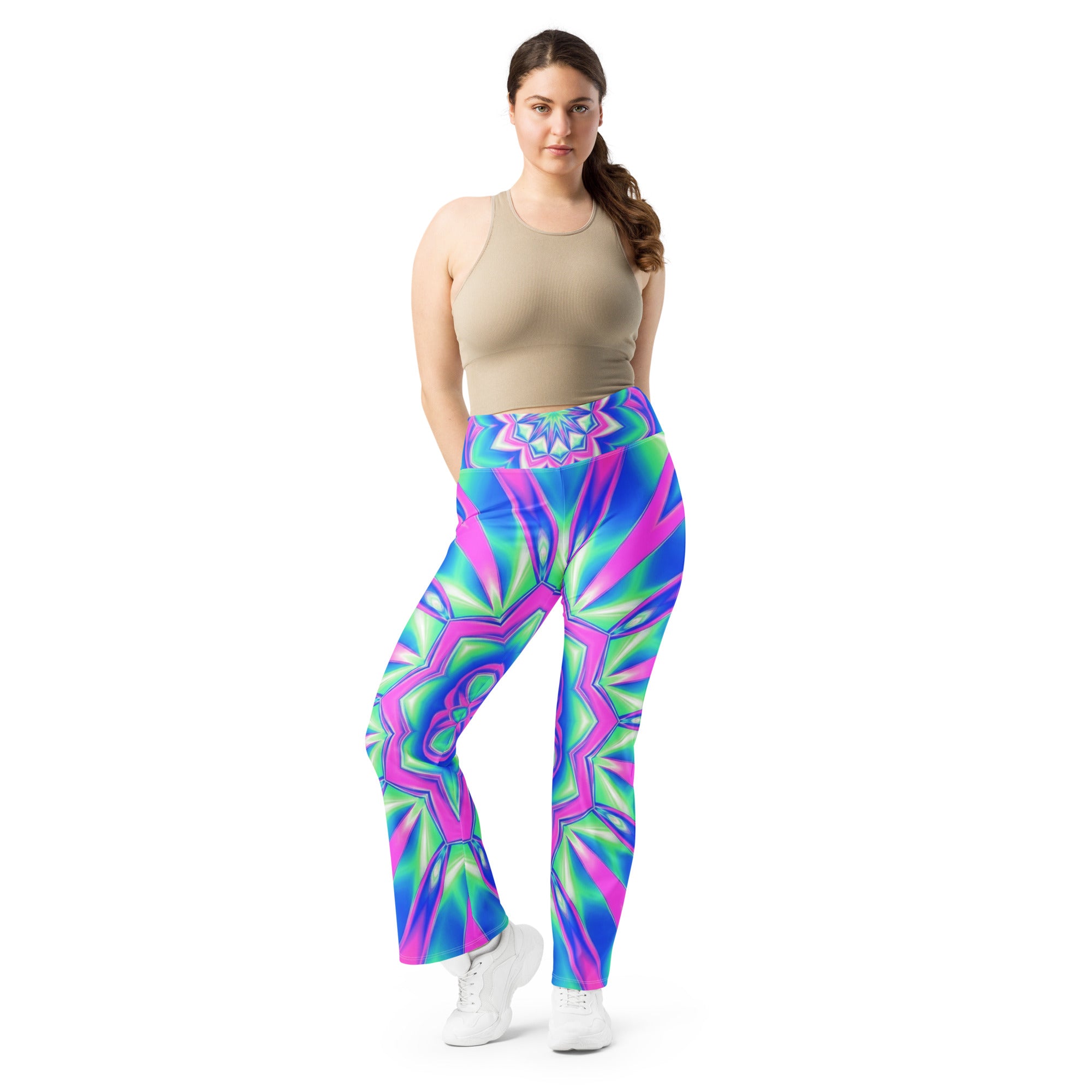 Psychedelic Chrome Spectrum Flare Leggings | GearBunch