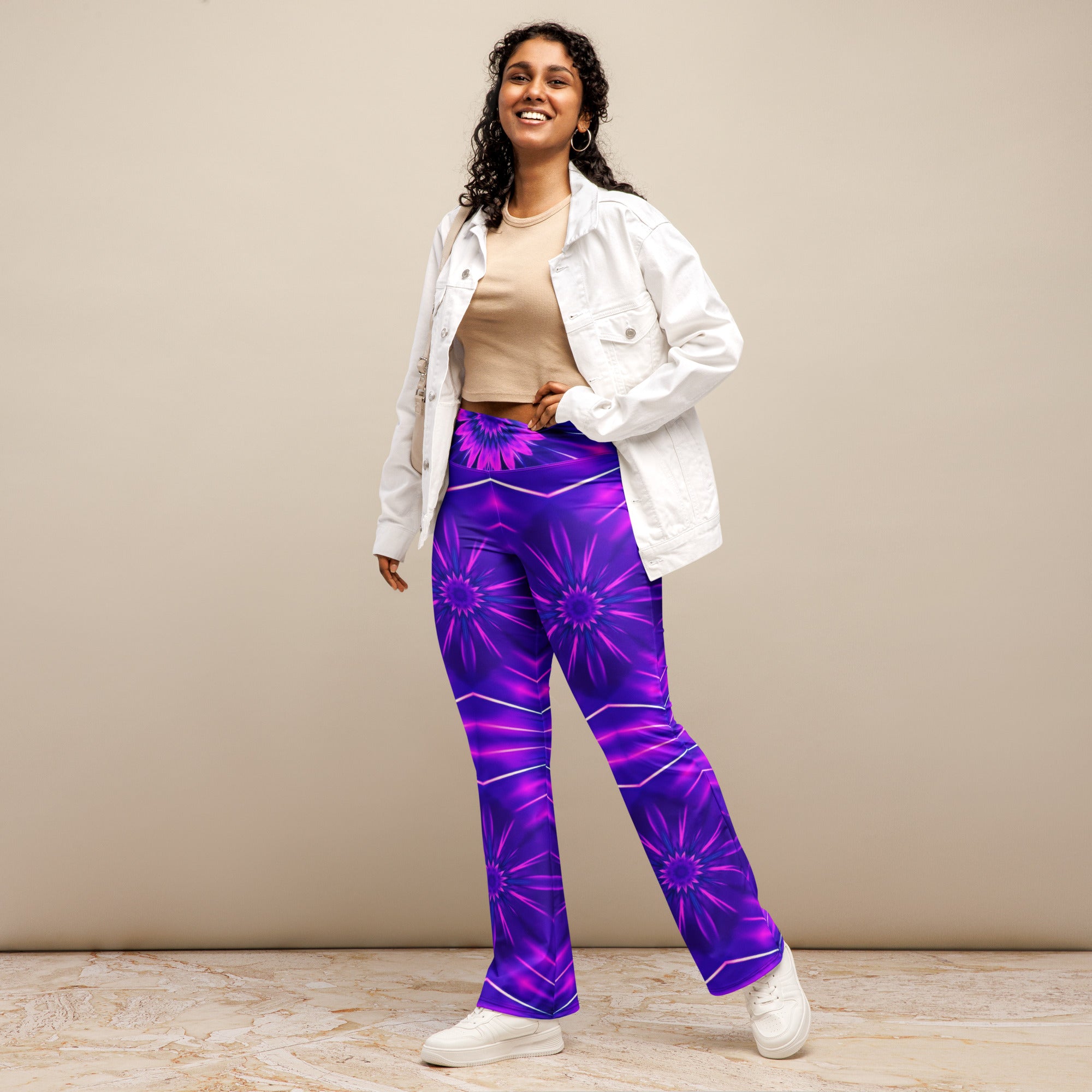 Psychedelic Cosmic Violet Flare Leggings | GearBunch