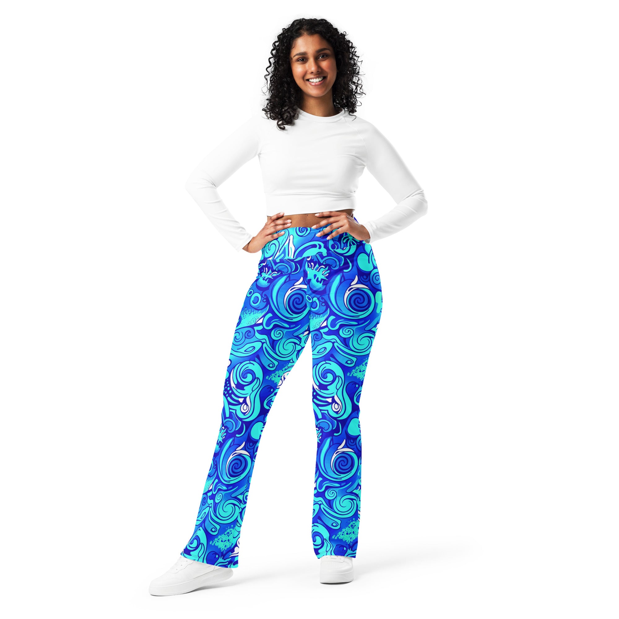 Psychedelic Electric Ocean Flare Leggings | GearBunch