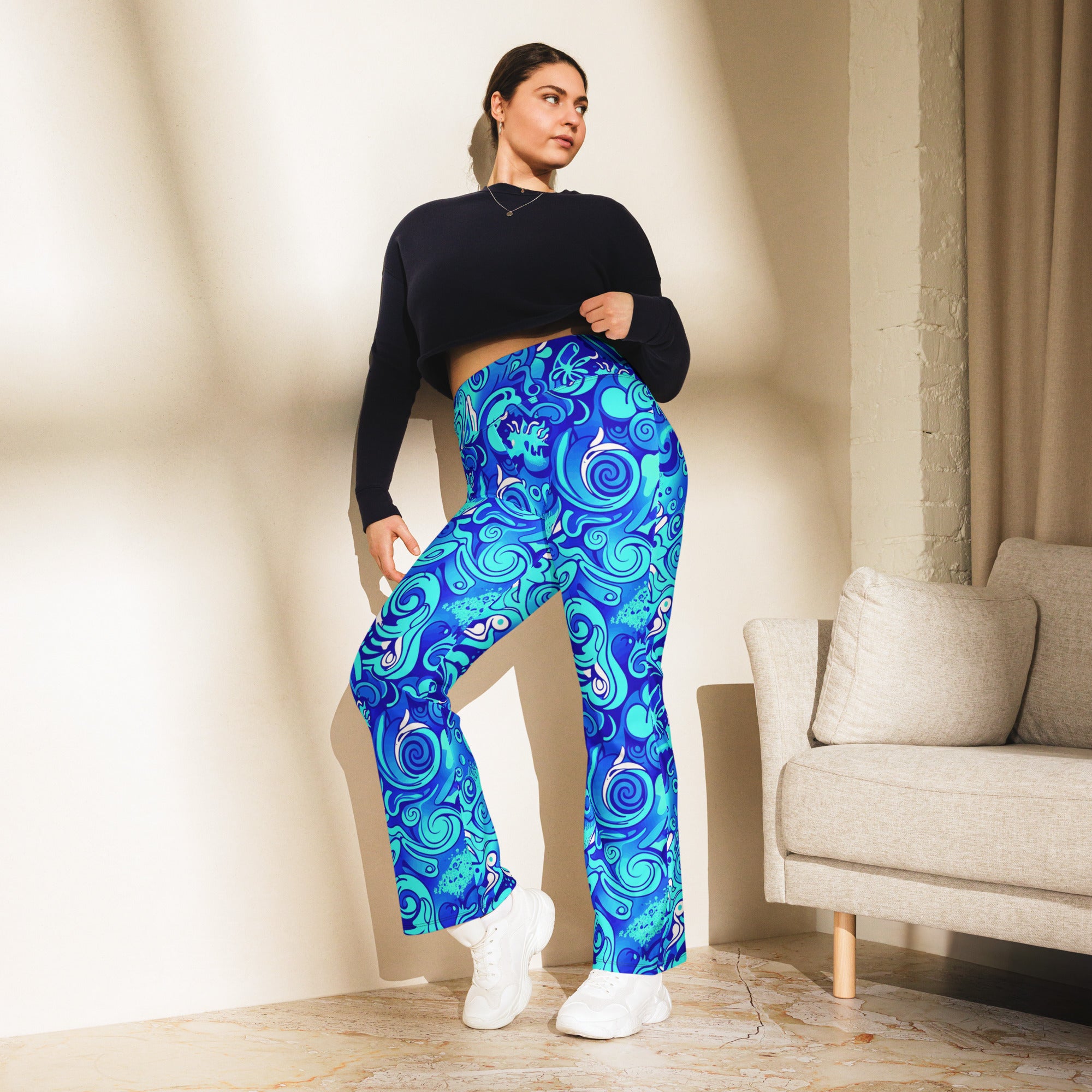 Psychedelic Electric Ocean Flare Leggings | GearBunch