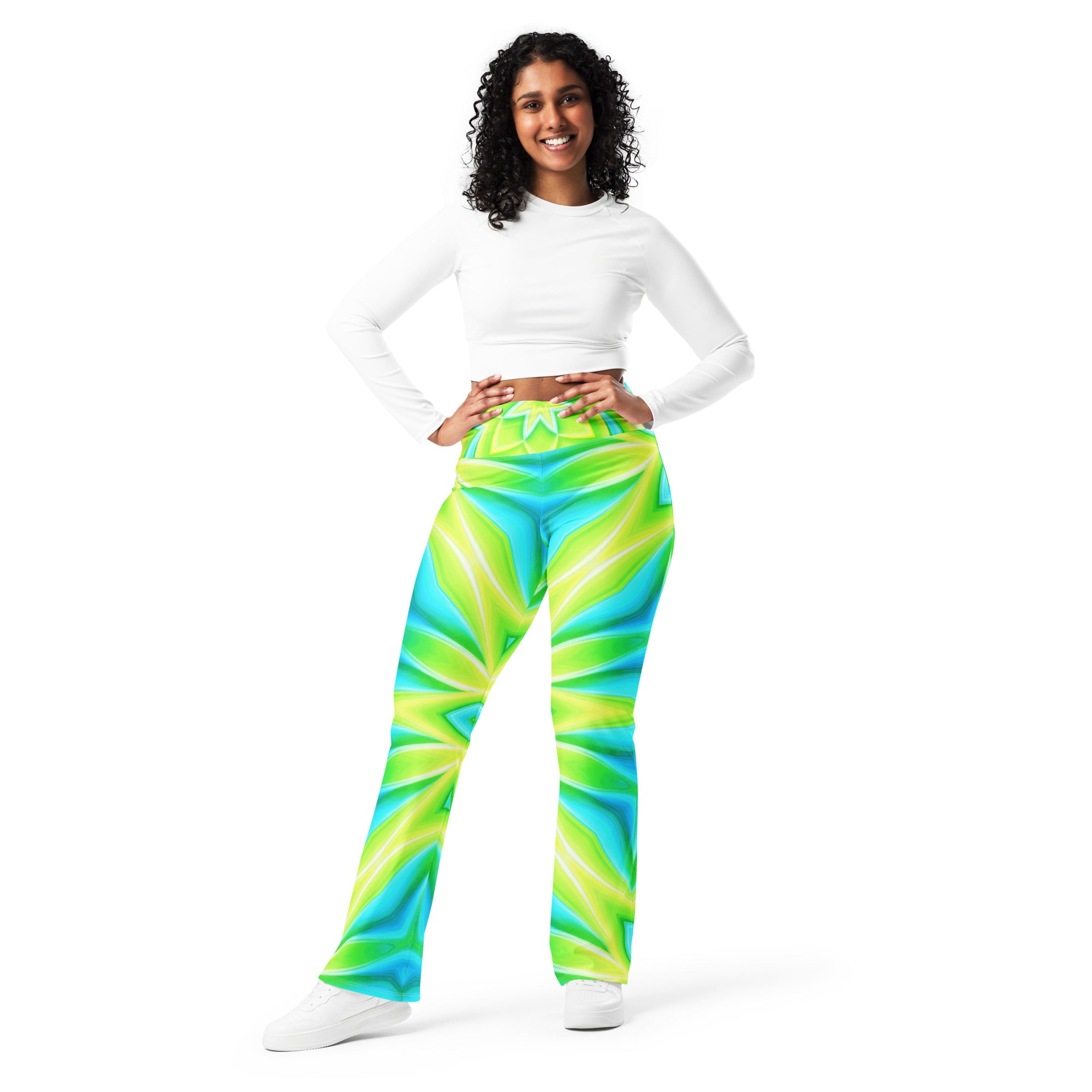 Psychedelic Lemon Zap Flare Leggings | GearBunch
