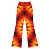 Psychedelic Magma Core Flare Leggings with vibrant red, orange, and yellow radial design by GearBunch.
