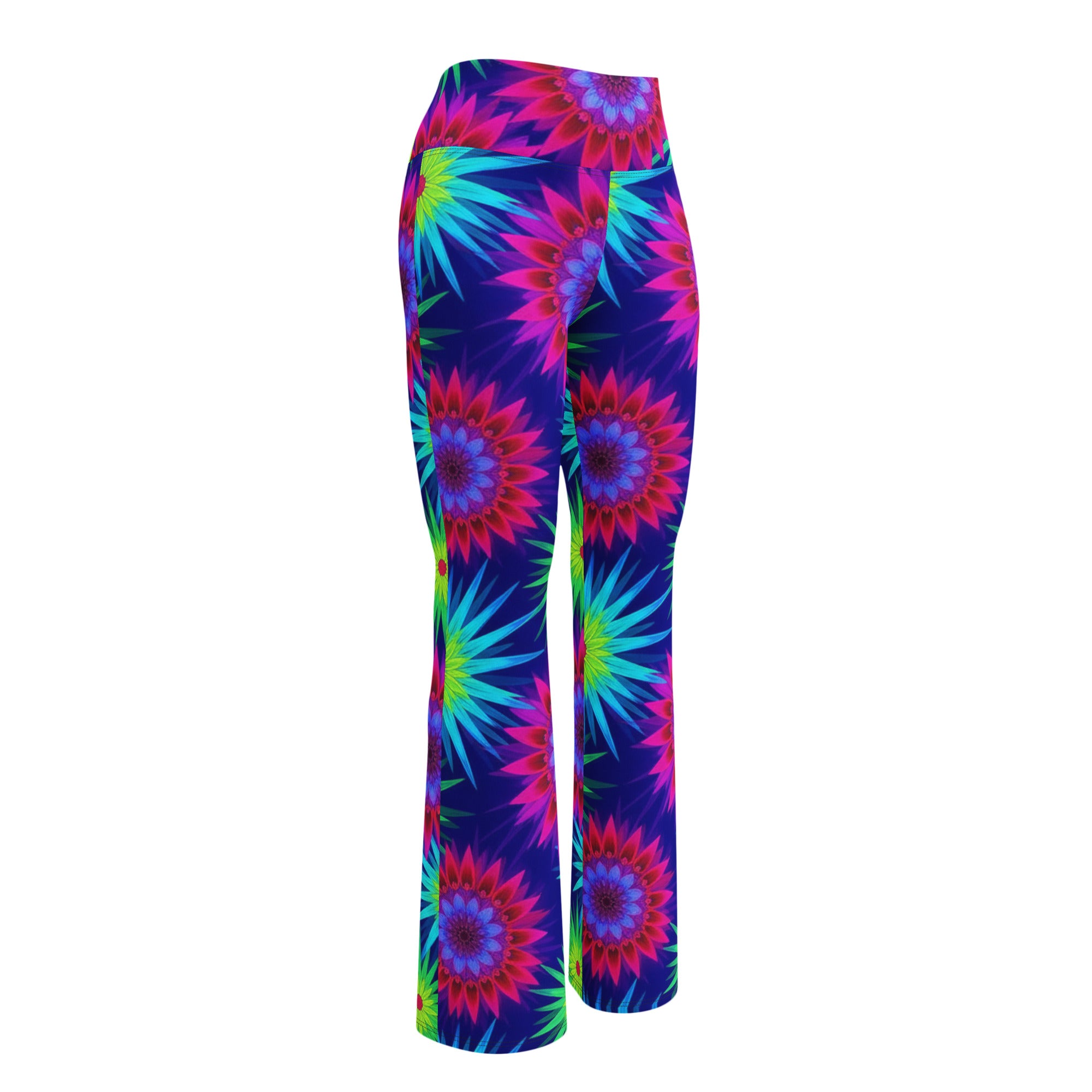 Psychedelic Neon Rainbow Burst Flare Leggings | GearBunch