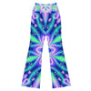 Vibrant GearBunch Psychedelic Northern Lights Flare Leggings with glowing electric blues, greens, and pinks.