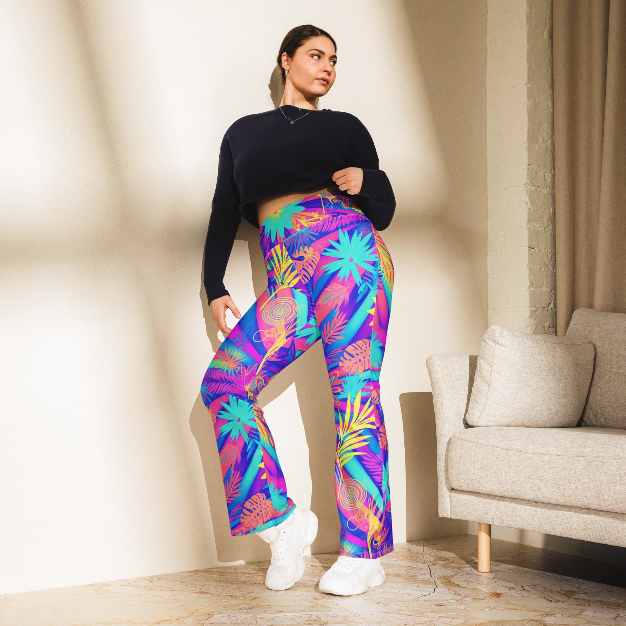 Psychedelic Tropical Laser Flare Leggings | GearBunch