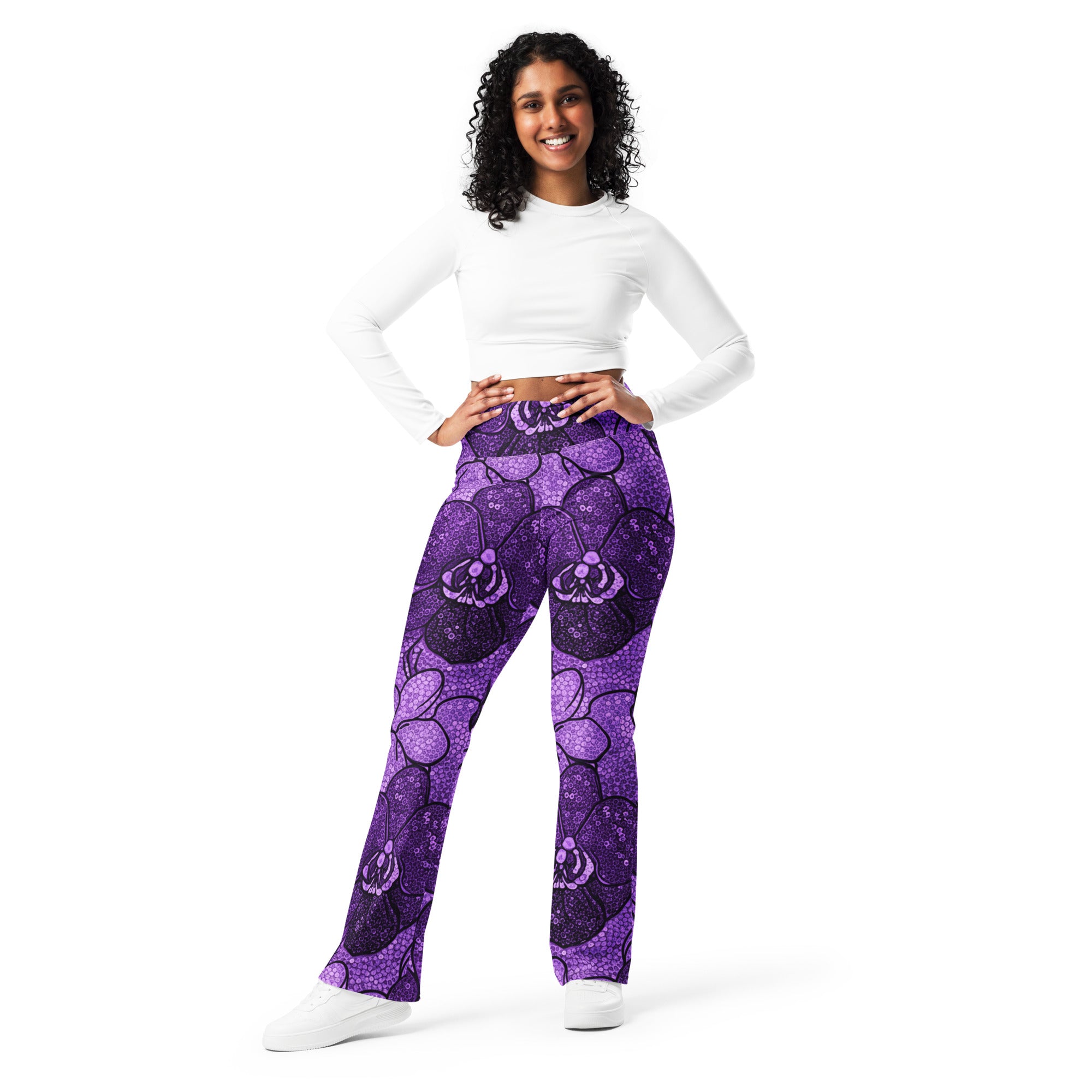 Purple Paillette Orchid Flare Leggings | GearBunch