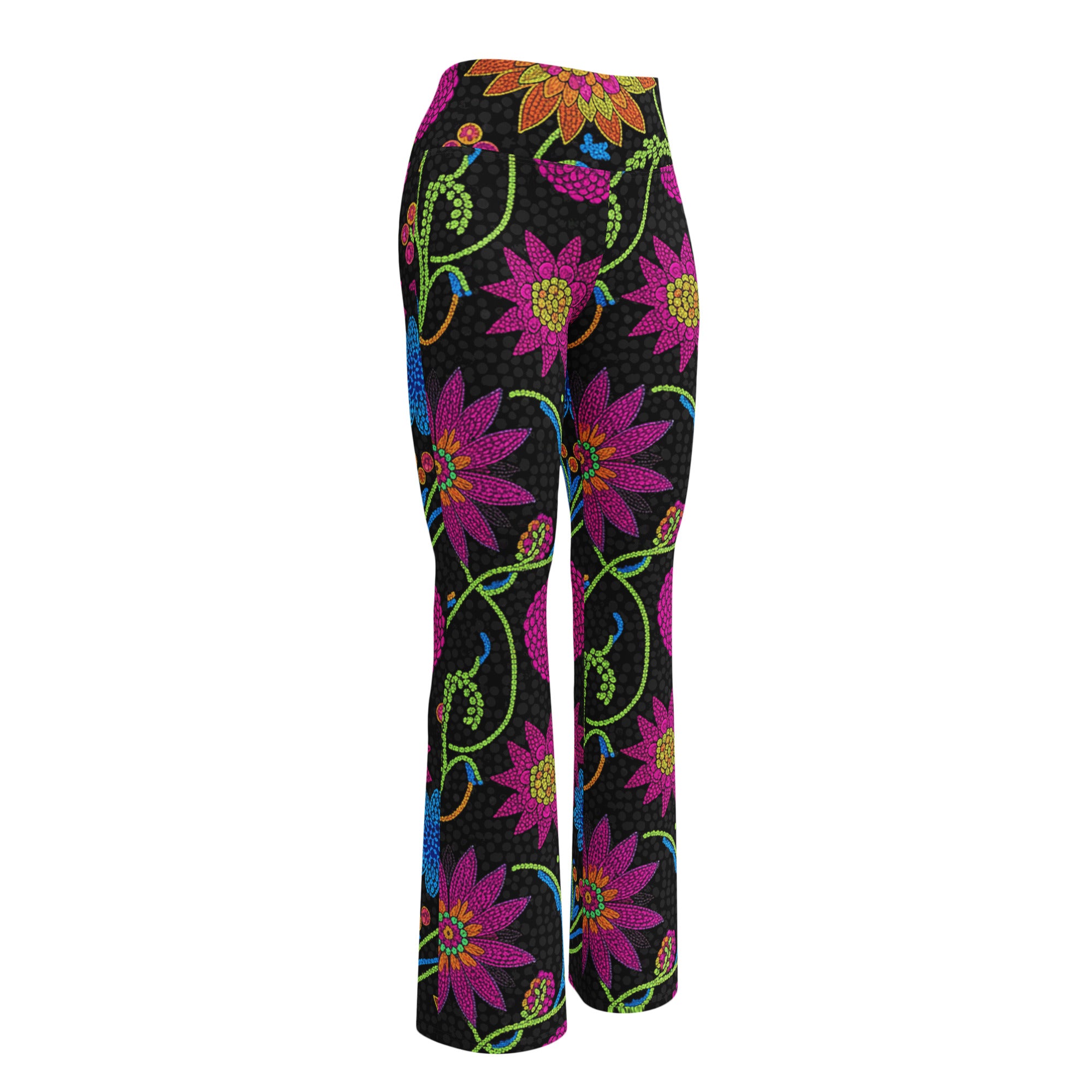 Rainbow Paillette Botanical Flare Leggings | GearBunch