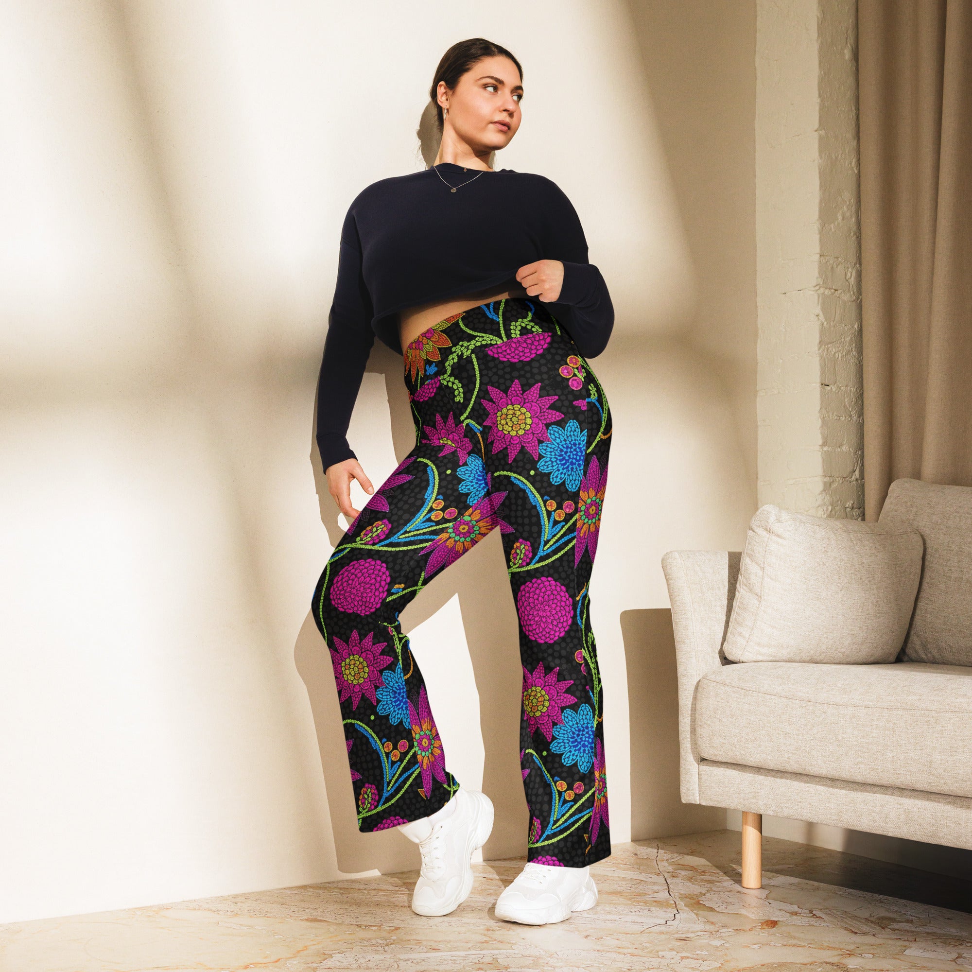 Rainbow Paillette Botanical Flare Leggings | GearBunch