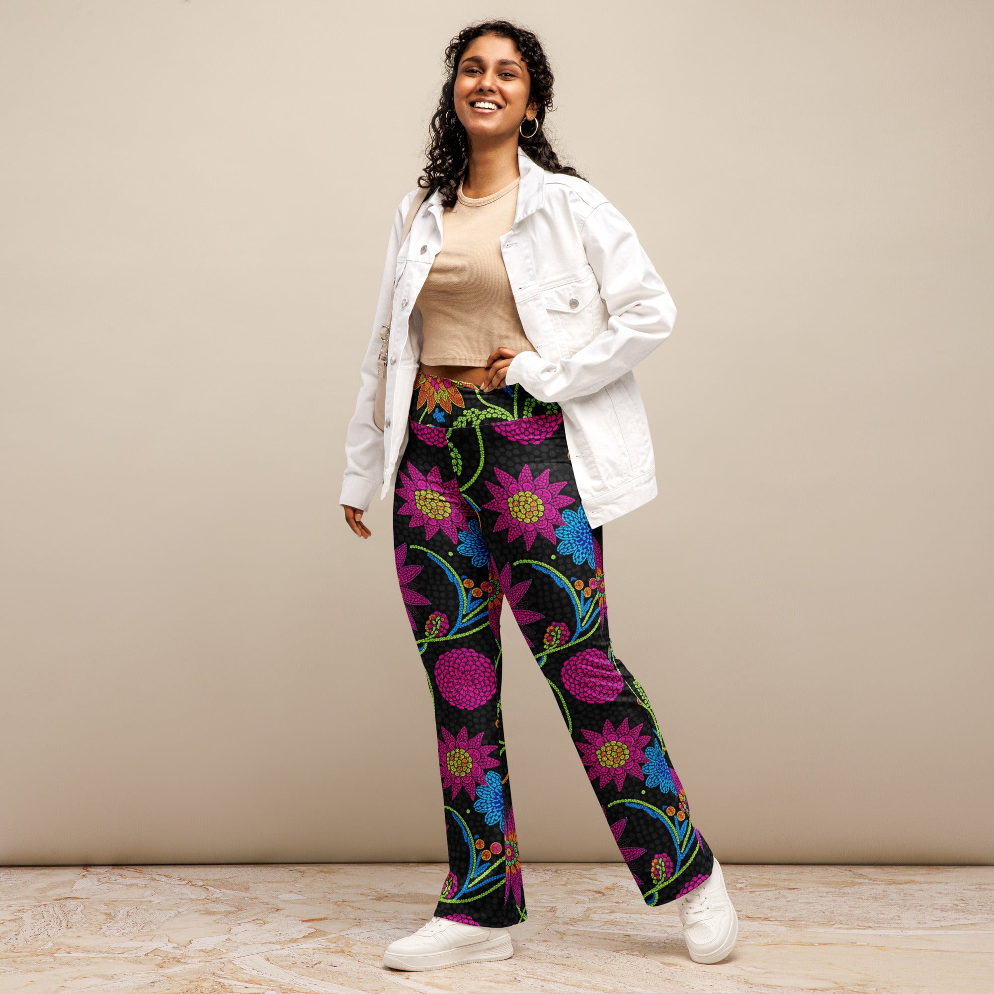 Rainbow Paillette Botanical Flare Leggings | GearBunch