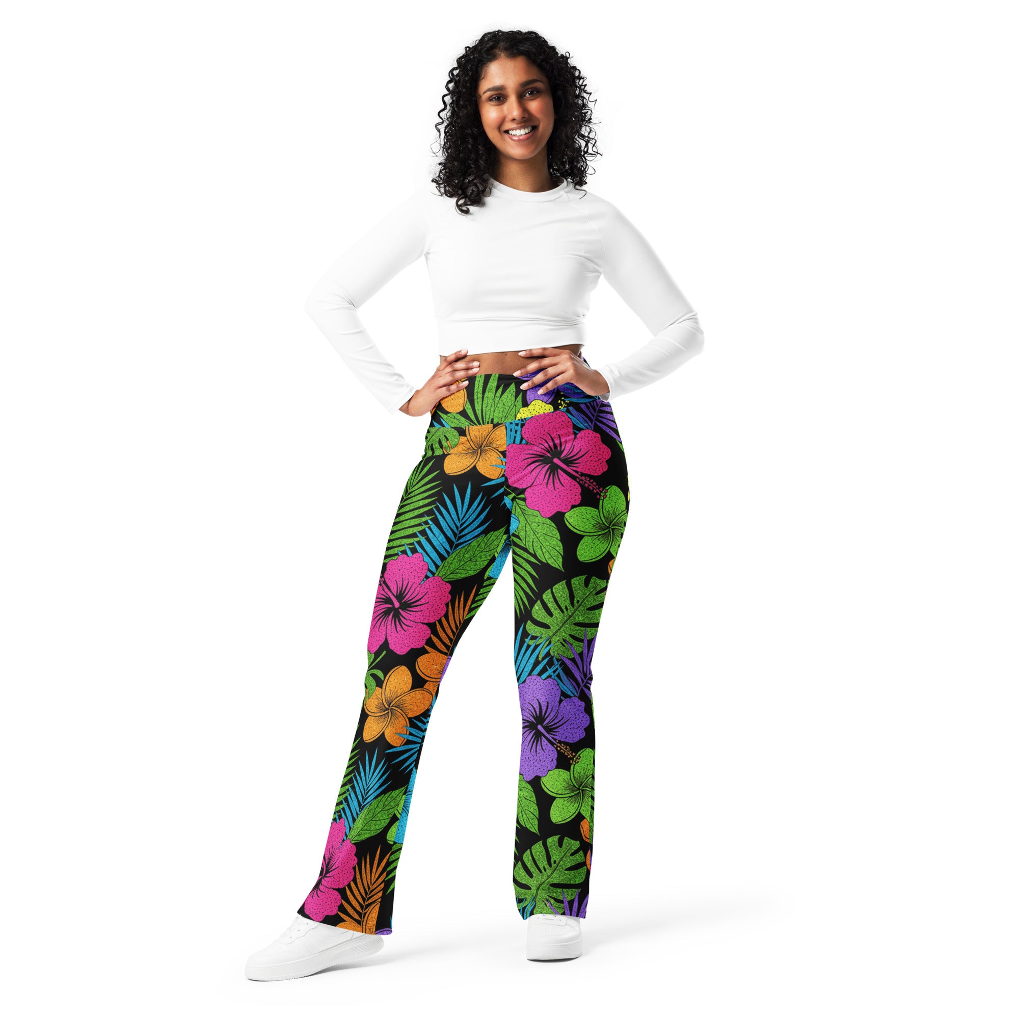 Rainbow Paillette Tropical Flare Leggings | GearBunch