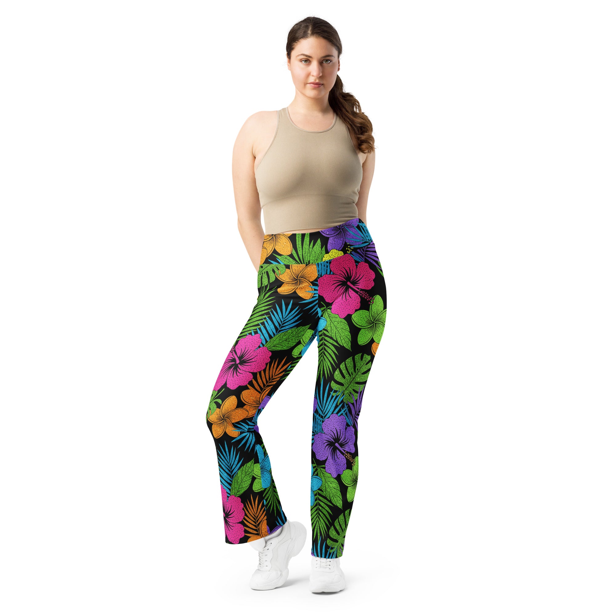 Rainbow Paillette Tropical Flare Leggings | GearBunch