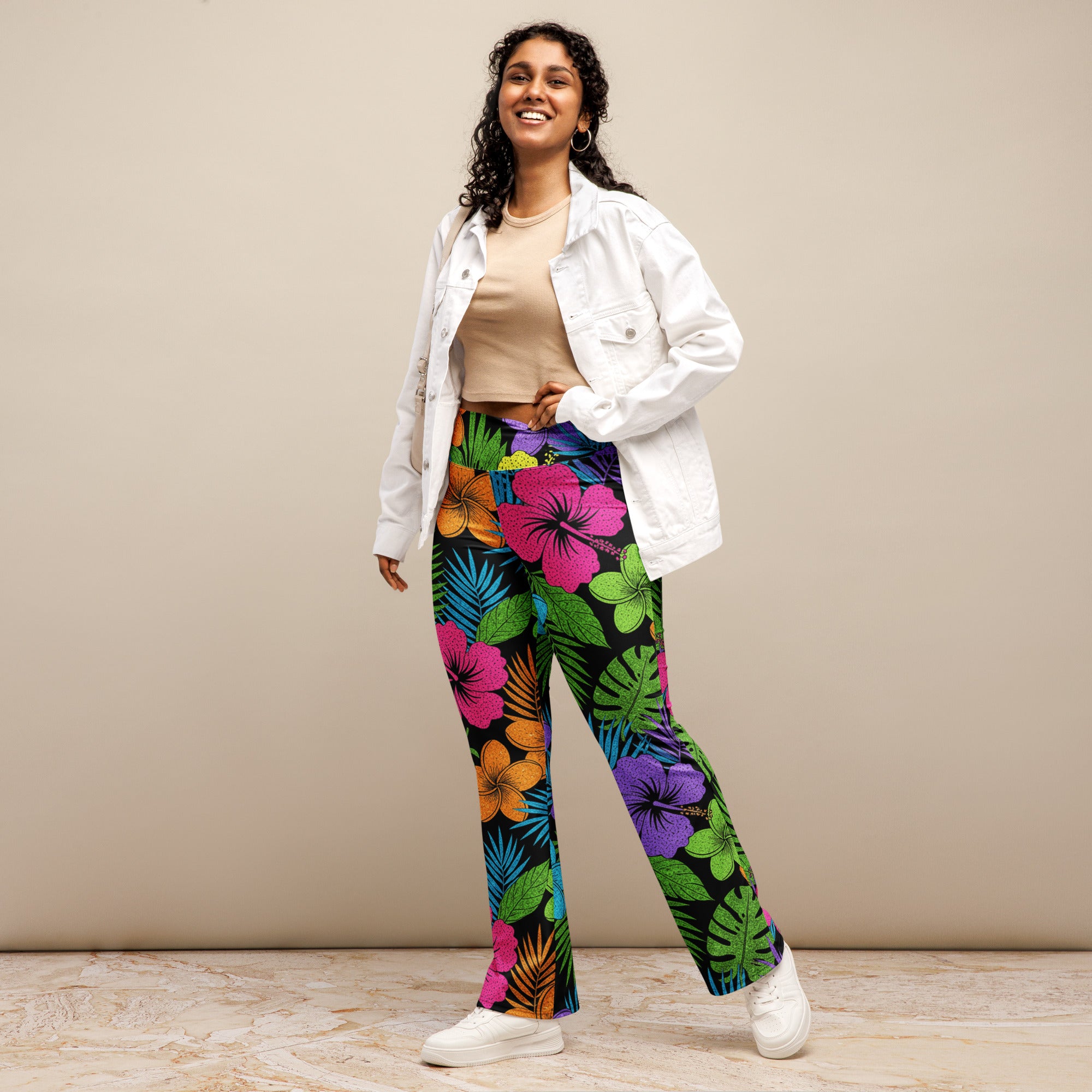 Rainbow Paillette Tropical Flare Leggings | GearBunch