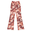 Full-length shot of a model wearing GearBunch Rose Gold Camo Flare Leggings, showcasing the unique print and flattering flared hem.