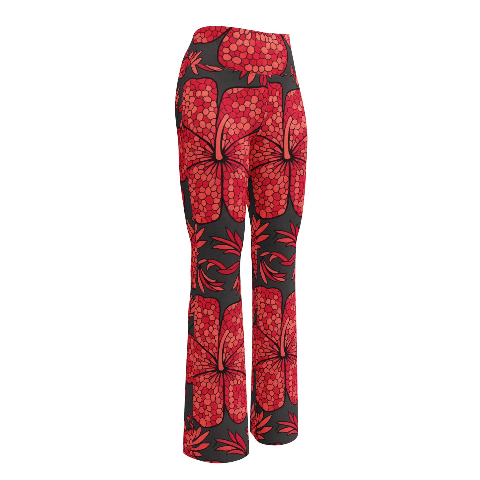 Scarlet Paillette Hibiscus Flare Leggings | GearBunch