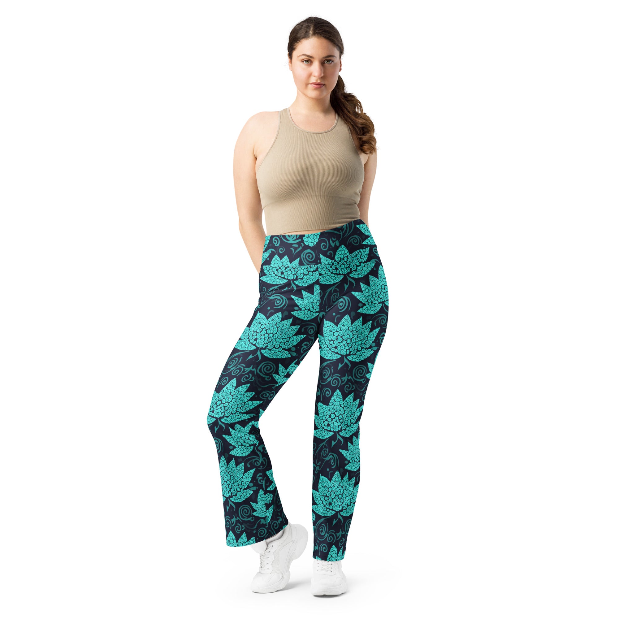Teal Paillette Lotus Flare Leggings | GearBunch