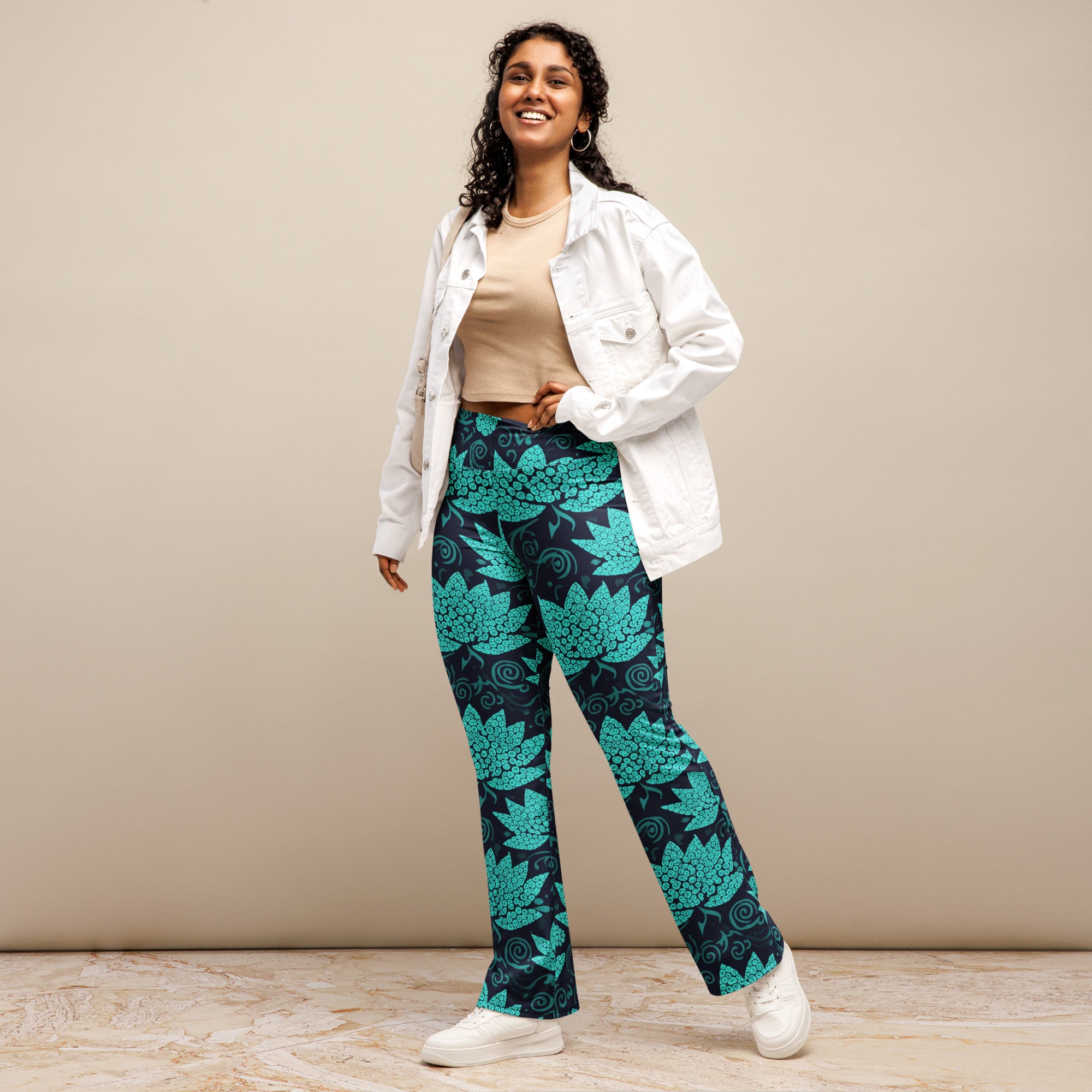 Teal Paillette Lotus Flare Leggings | GearBunch