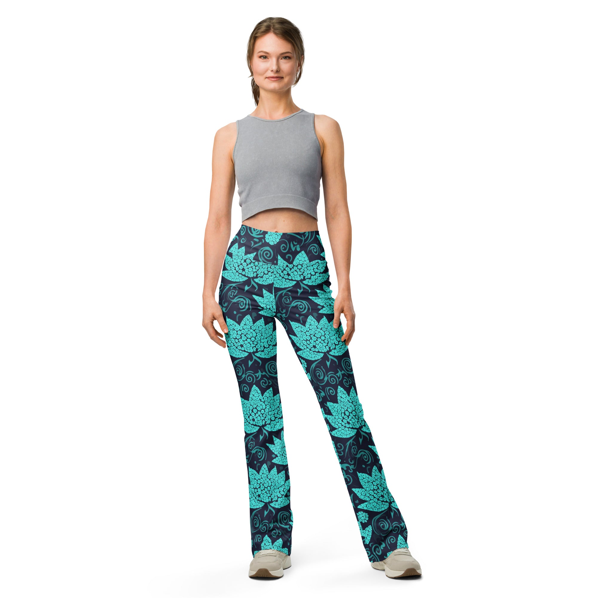 Teal Paillette Lotus Flare Leggings | GearBunch