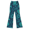 Teal Paillette Lotus Garden Flare Leggings from GearBunch with lush teal and gold beaded floral pattern on a dark navy background.