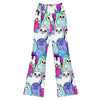 Vibrant Arctic Friends Flare Leggings by GearBunch, featuring cute polar bears, penguins, and arctic foxes in icy blues and vivid pinks.
