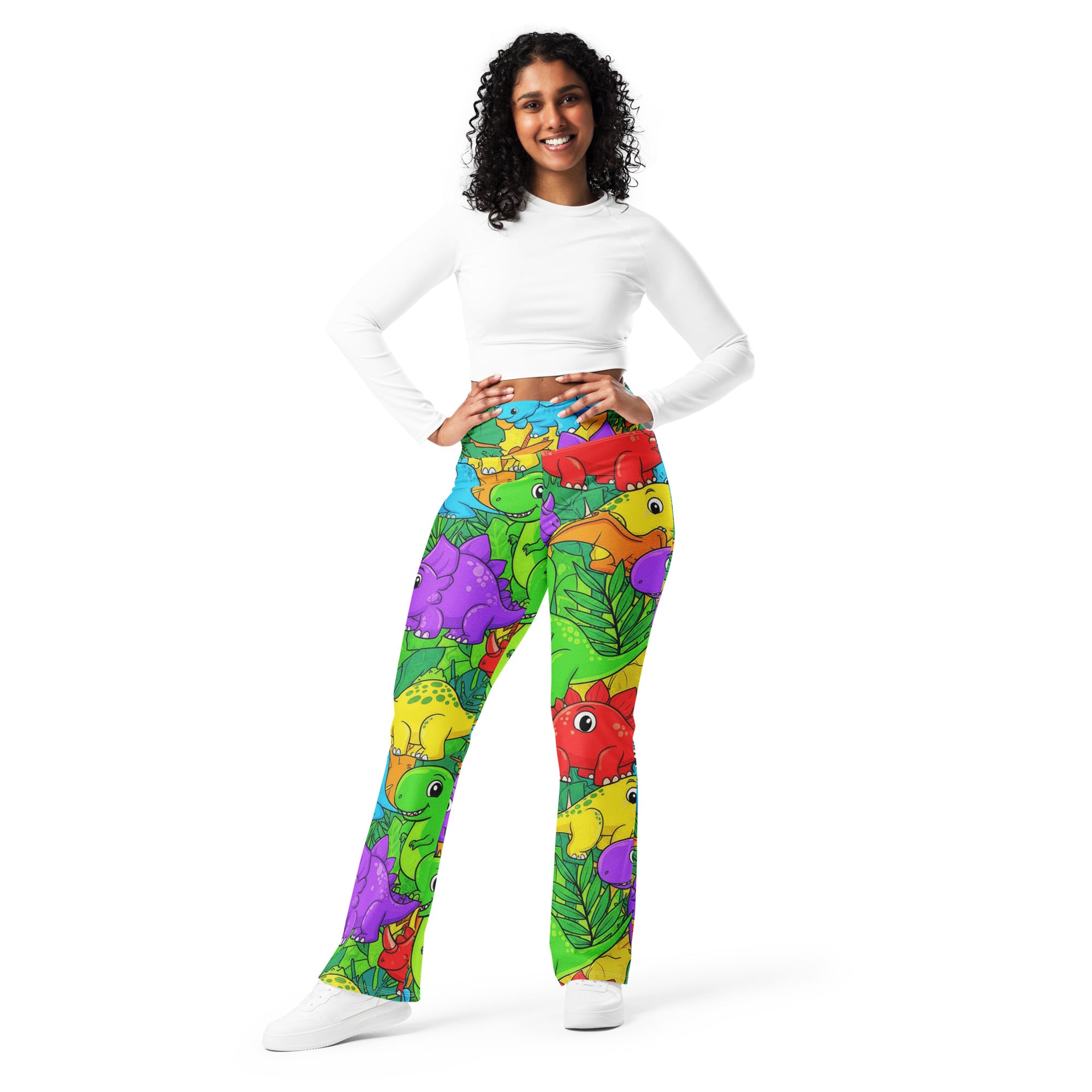 Vibrant Dinosaur Stomp Flare Leggings | GearBunch