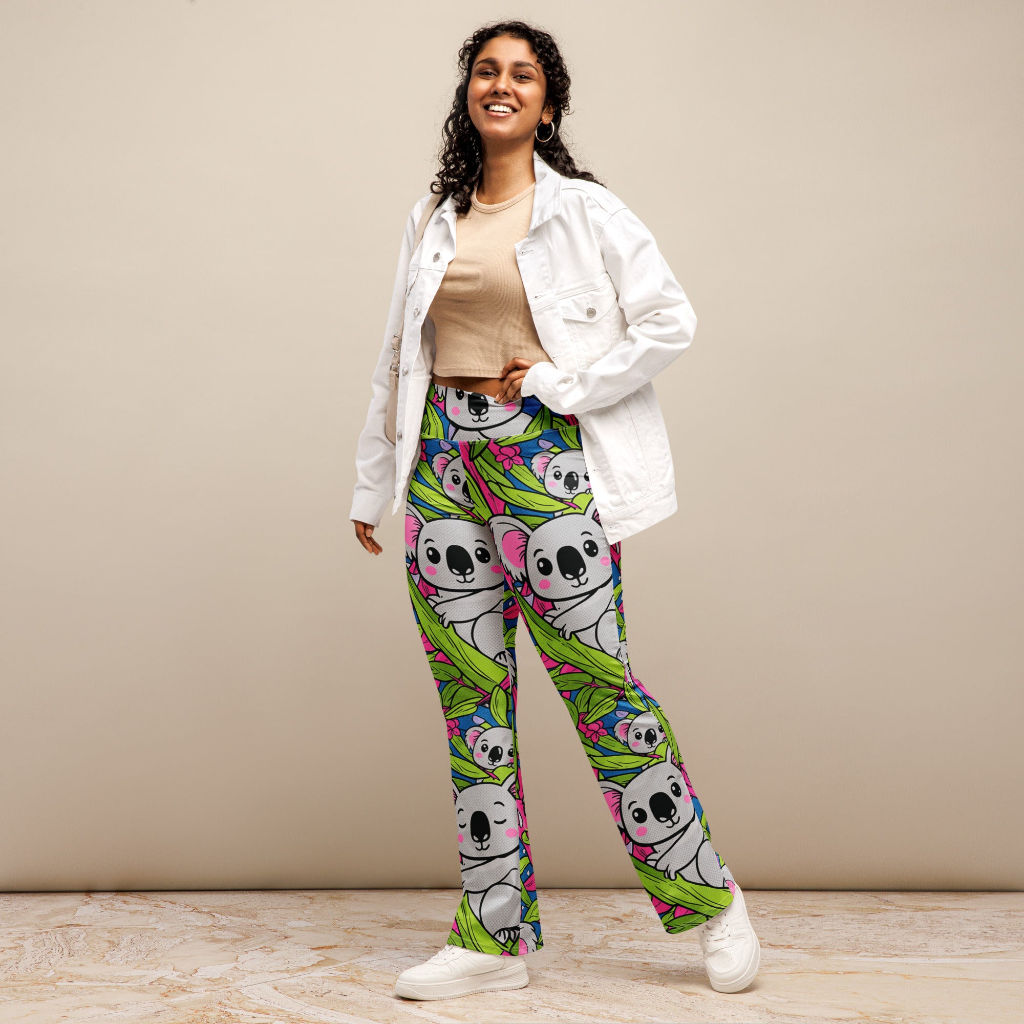 Vibrant Koala and Friends Flare Leggings | GearBunch