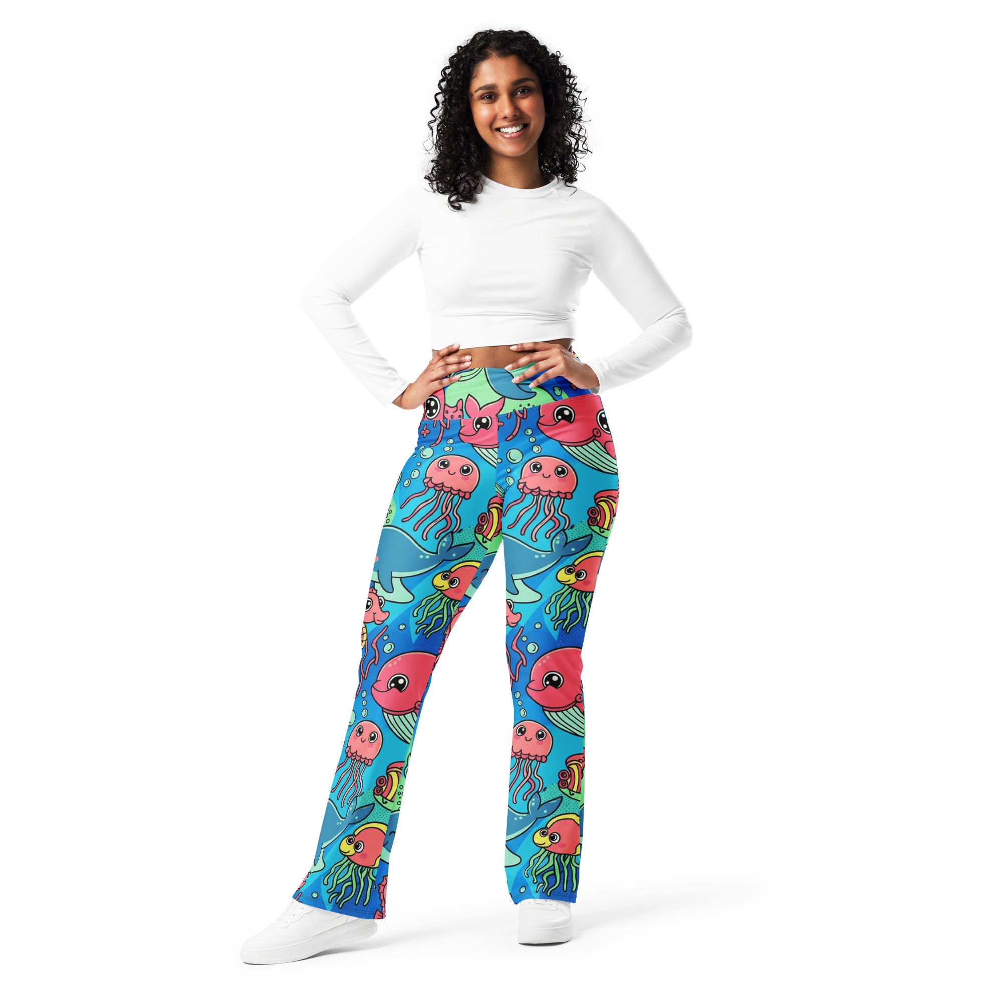 Vibrant Ocean Creatures Flare Leggings | GearBunch