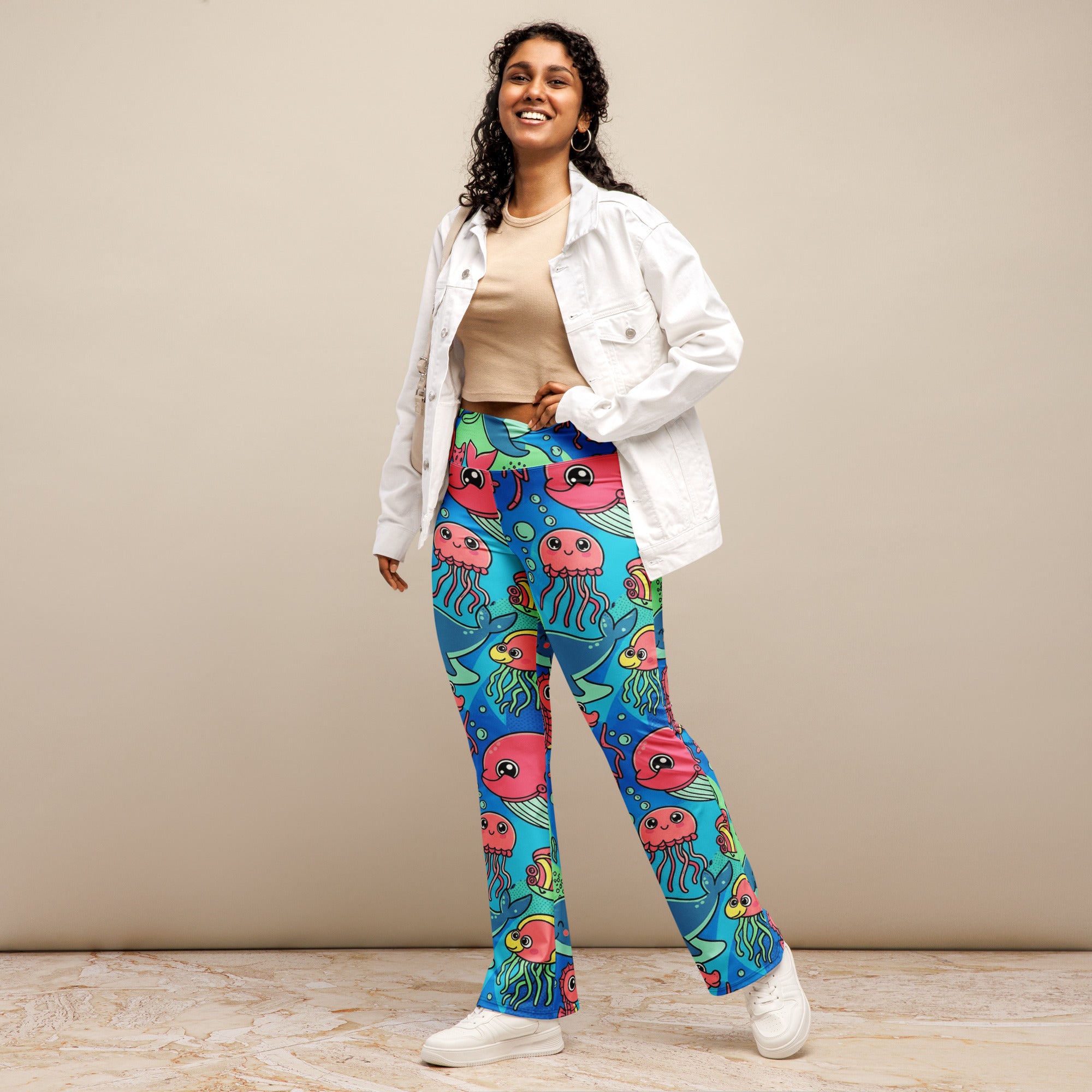Vibrant Ocean Creatures Flare Leggings | GearBunch