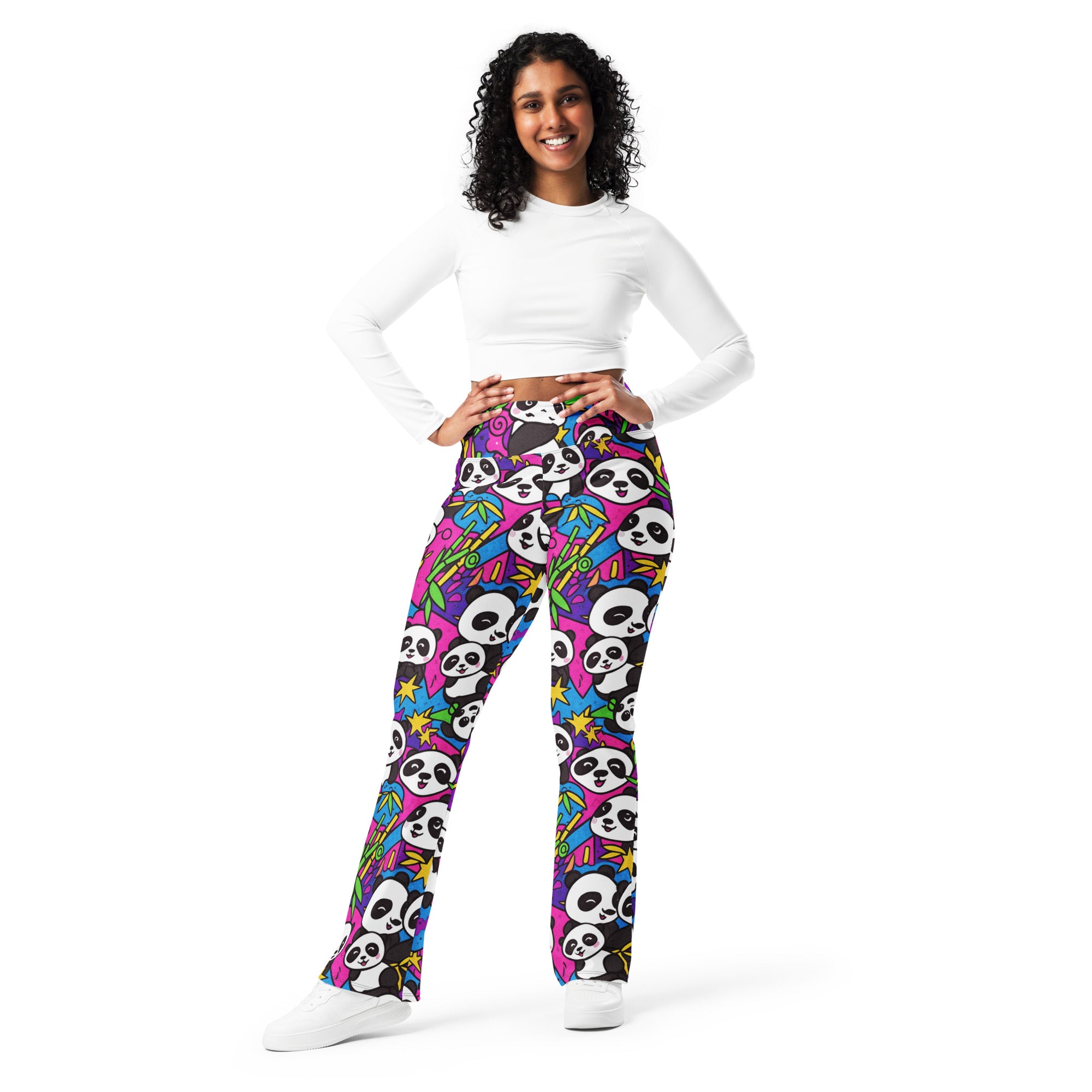 Vibrant Panda Party Flare Leggings | GearBunch