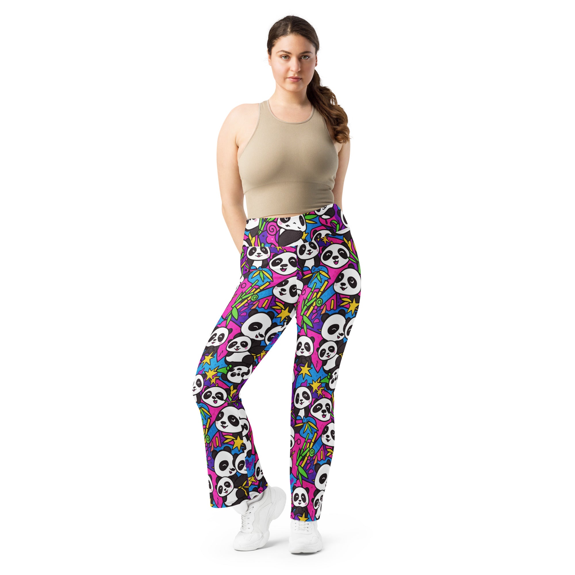 Vibrant Panda Party Flare Leggings | GearBunch
