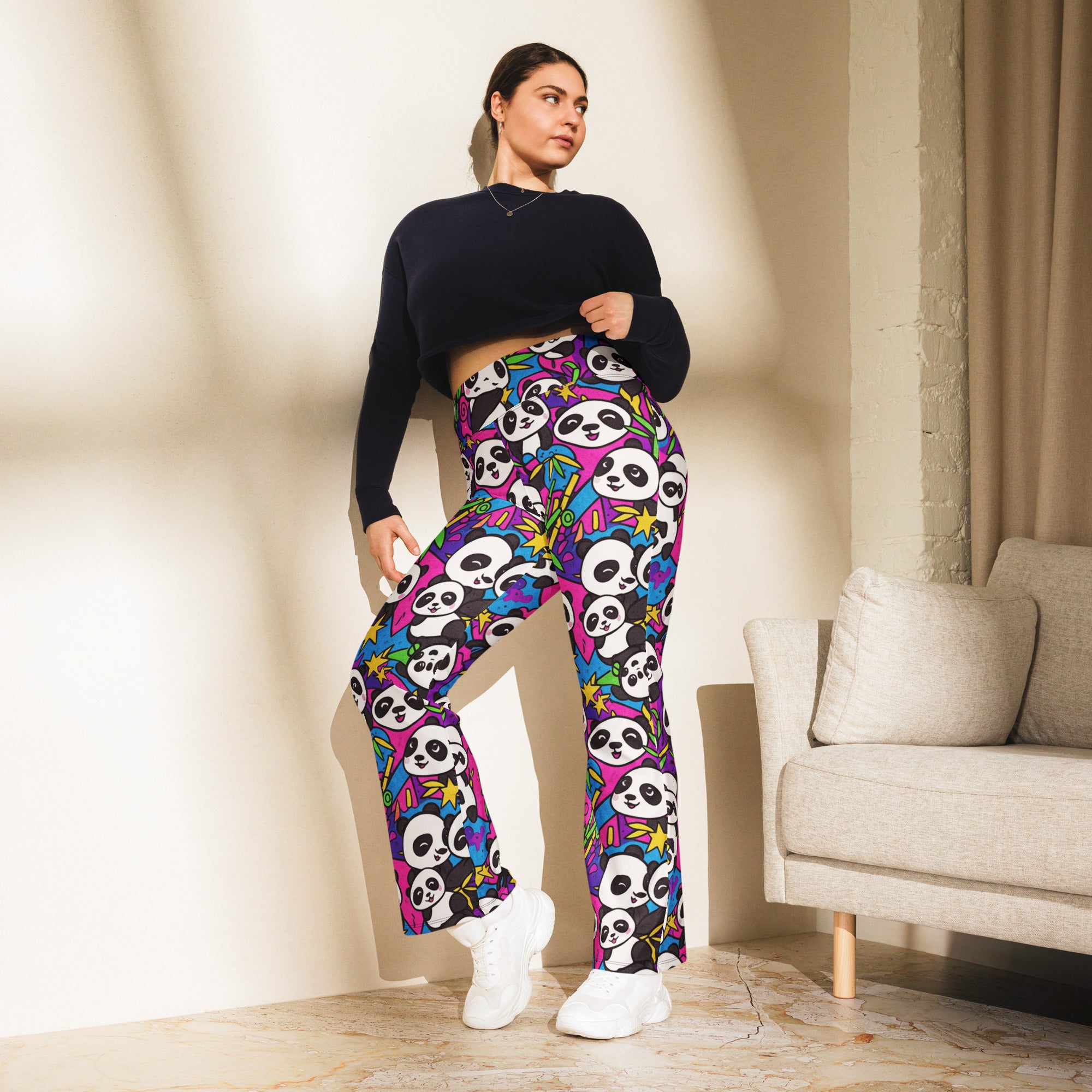 Vibrant Panda Party Flare Leggings | GearBunch