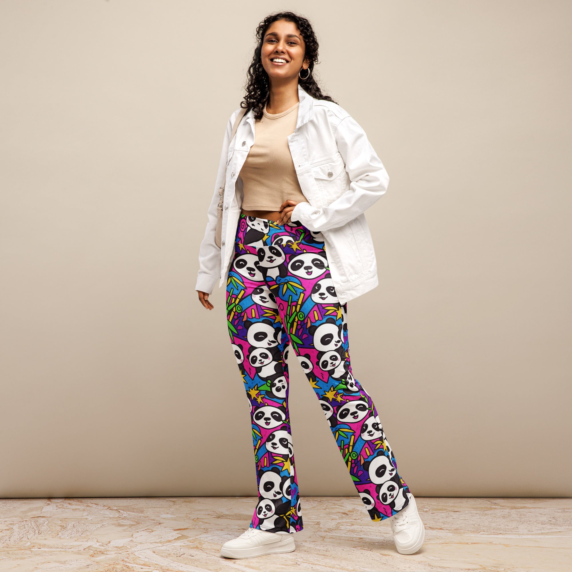 Vibrant Panda Party Flare Leggings | GearBunch