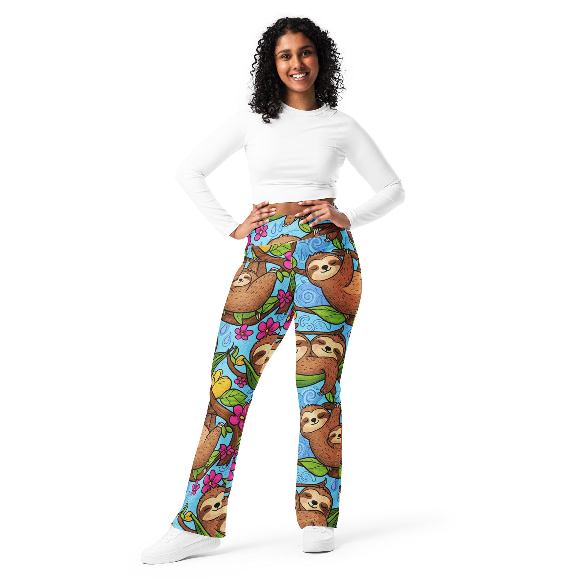 Vibrant Sloth Chill Flare Leggings | GearBunch