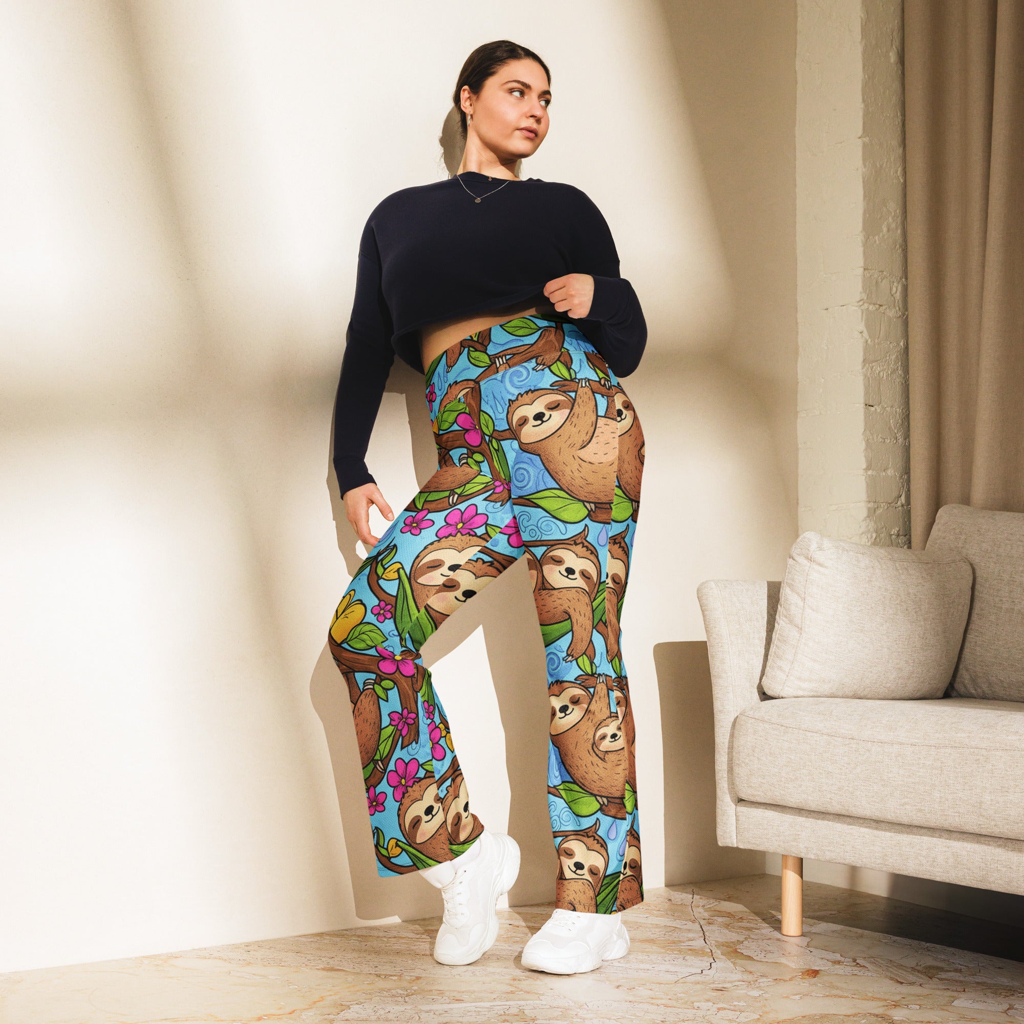 Vibrant Sloth Chill Flare Leggings | GearBunch