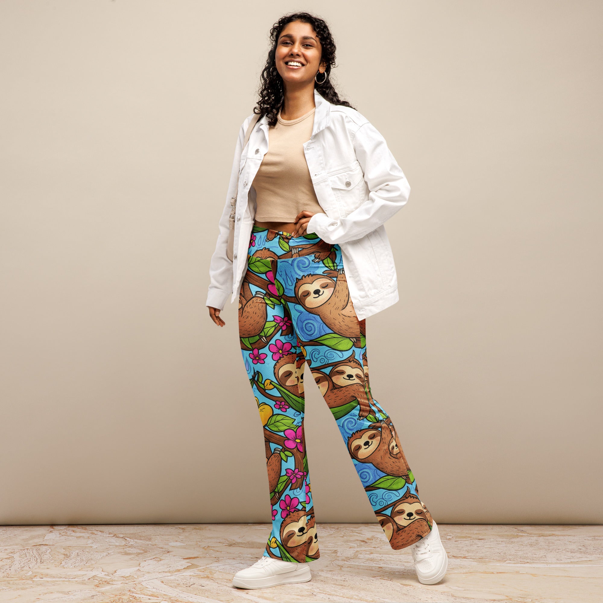 Vibrant Sloth Chill Flare Leggings | GearBunch