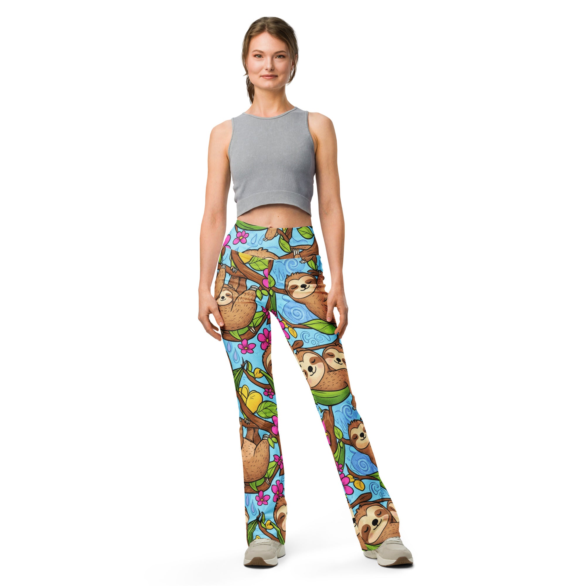 Vibrant Sloth Chill Flare Leggings | GearBunch