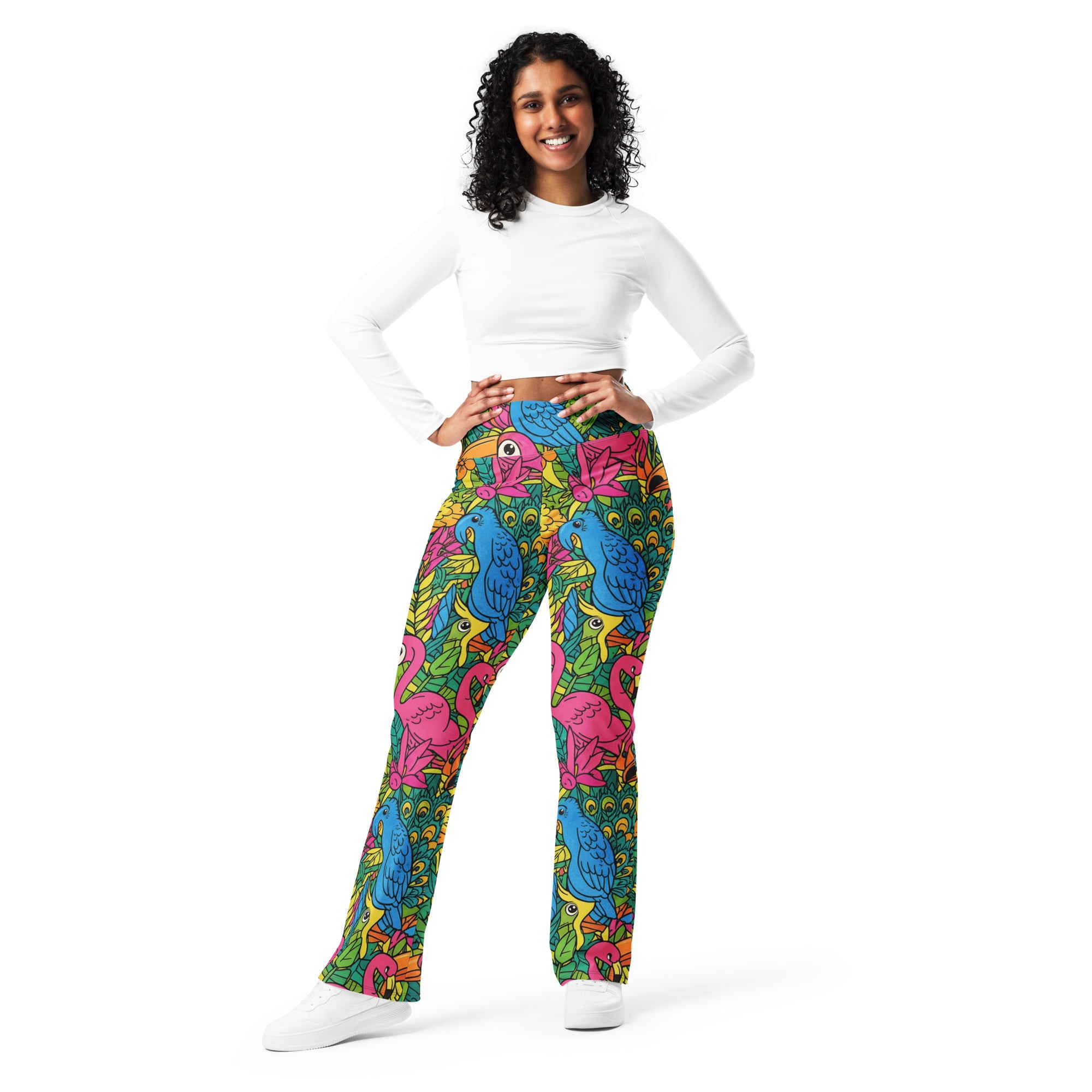 Vibrant Tropical Birds Flare Leggings | GearBunch